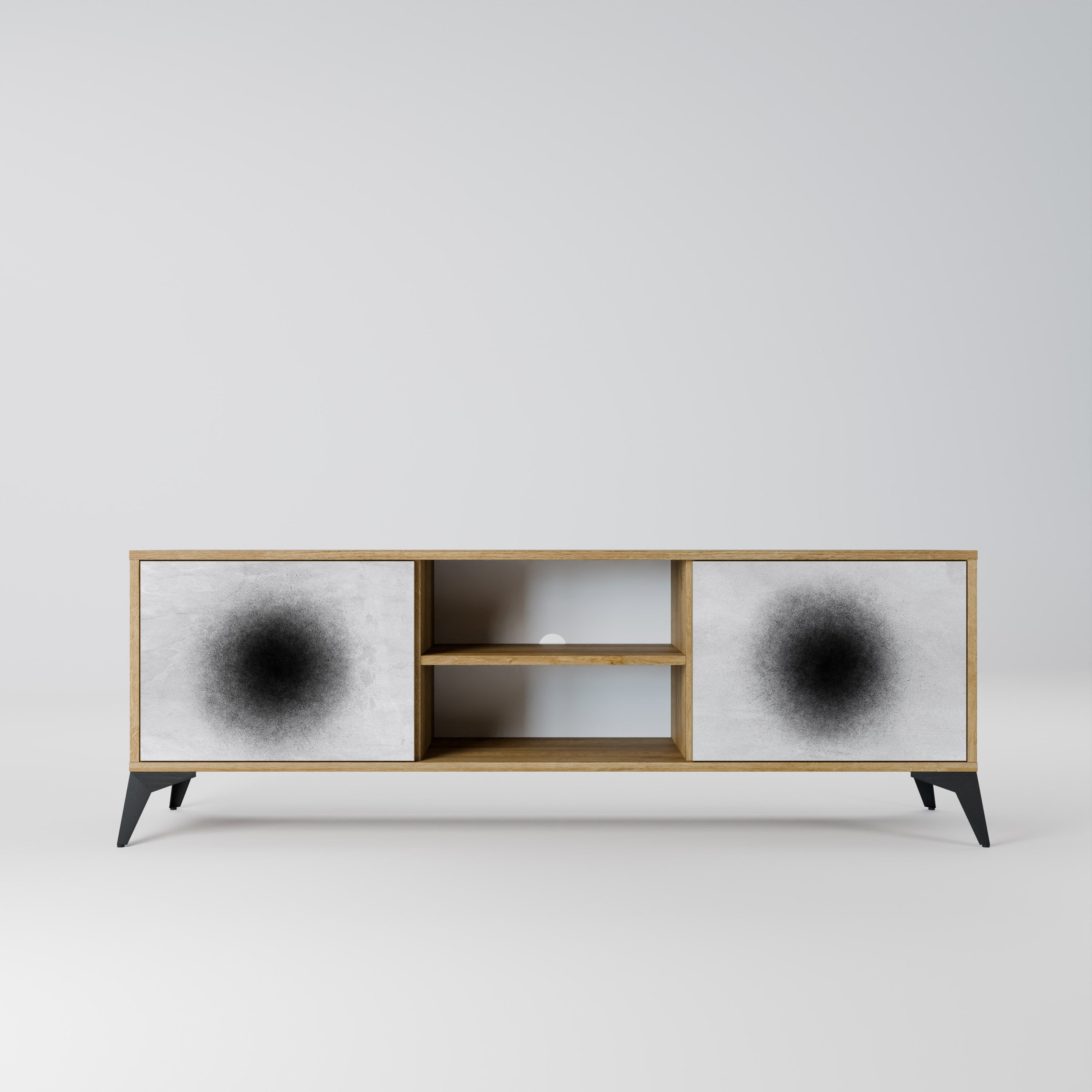 Mueble de TV de 2 puertas BLACK HOLE con efecto roble