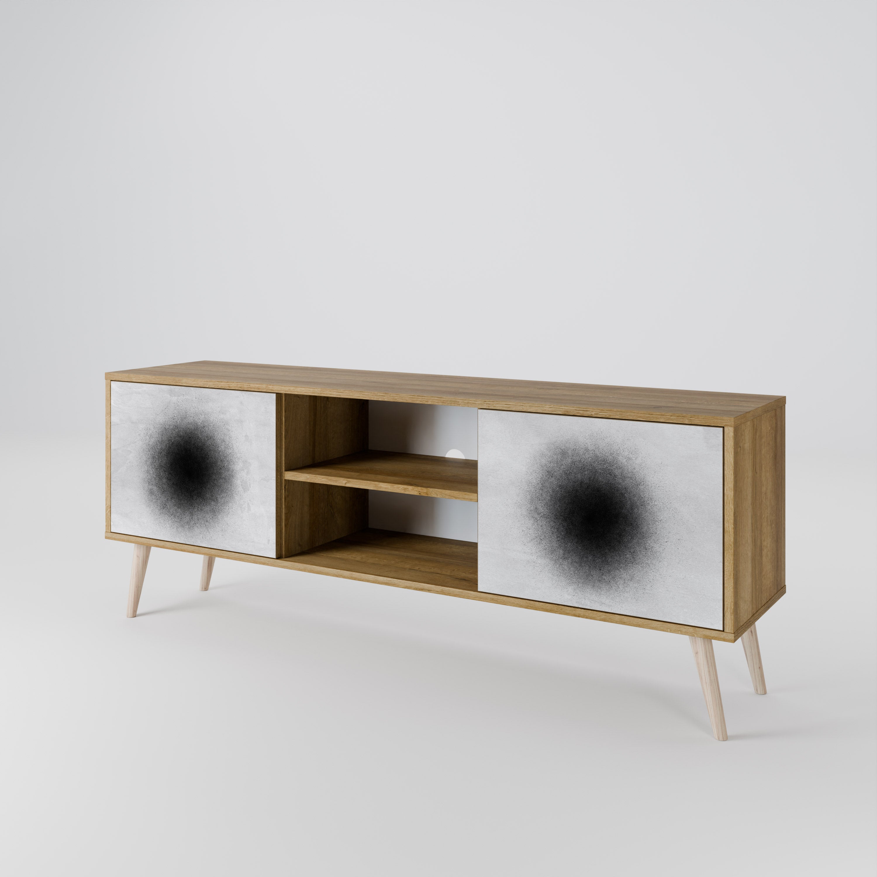 Mueble de TV de 2 puertas BLACK HOLE con efecto roble
