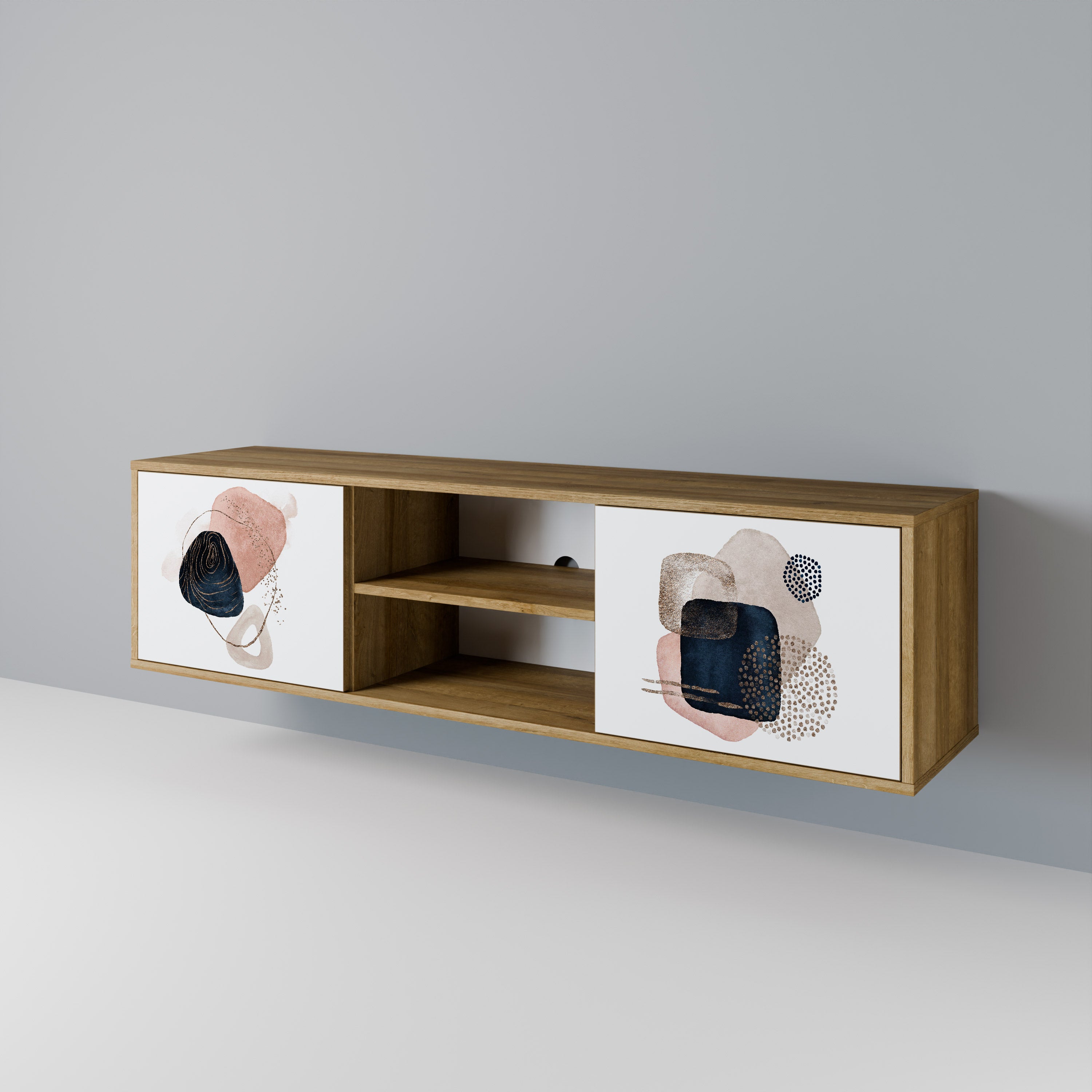Mueble de TV de 2 puertas con efecto roble COLORFUL SHAPES