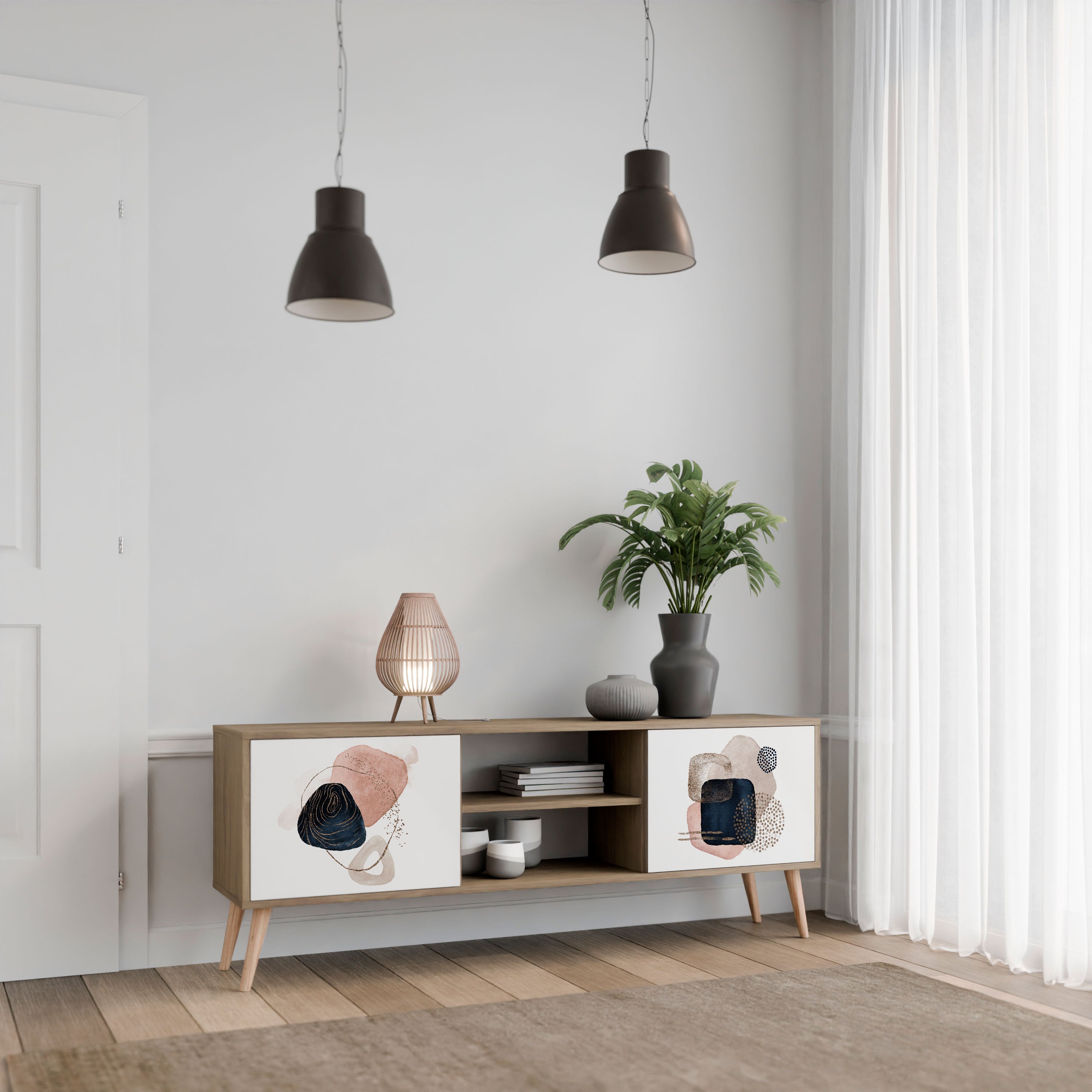 Mueble de TV de 2 puertas con efecto roble COLORFUL SHAPES