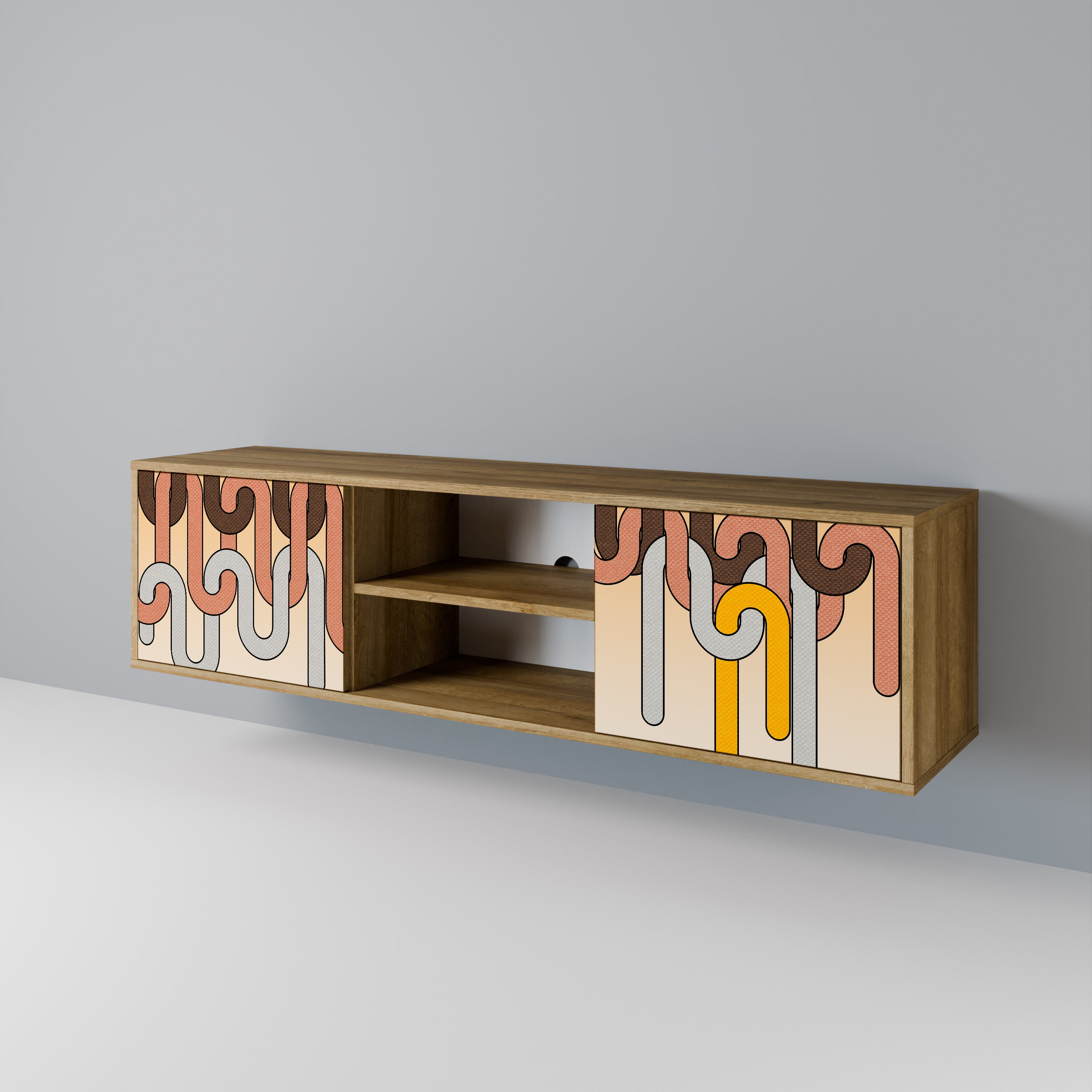 Mueble de TV de 2 puertas COLORFUL STRINGS con efecto roble