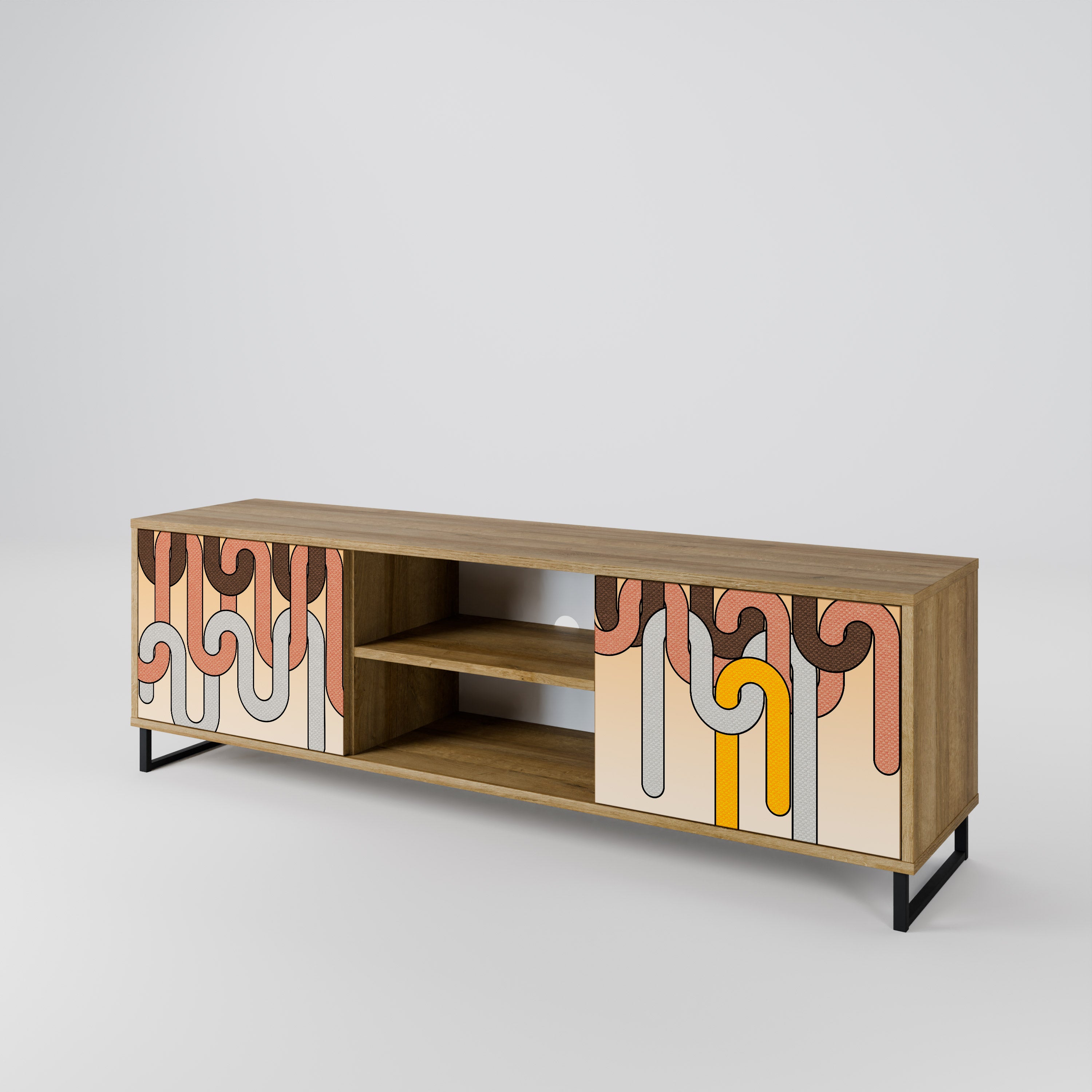 Mueble de TV de 2 puertas COLORFUL STRINGS con efecto roble