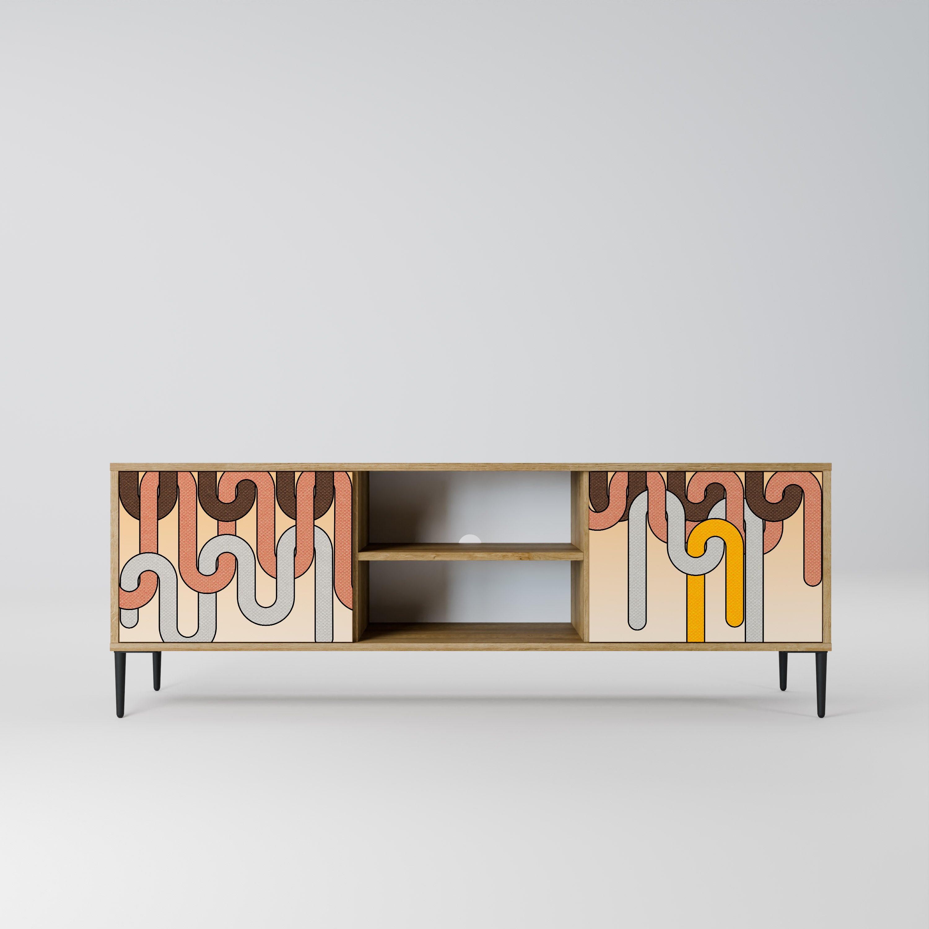 Mueble de TV de 2 puertas COLORFUL STRINGS con efecto roble