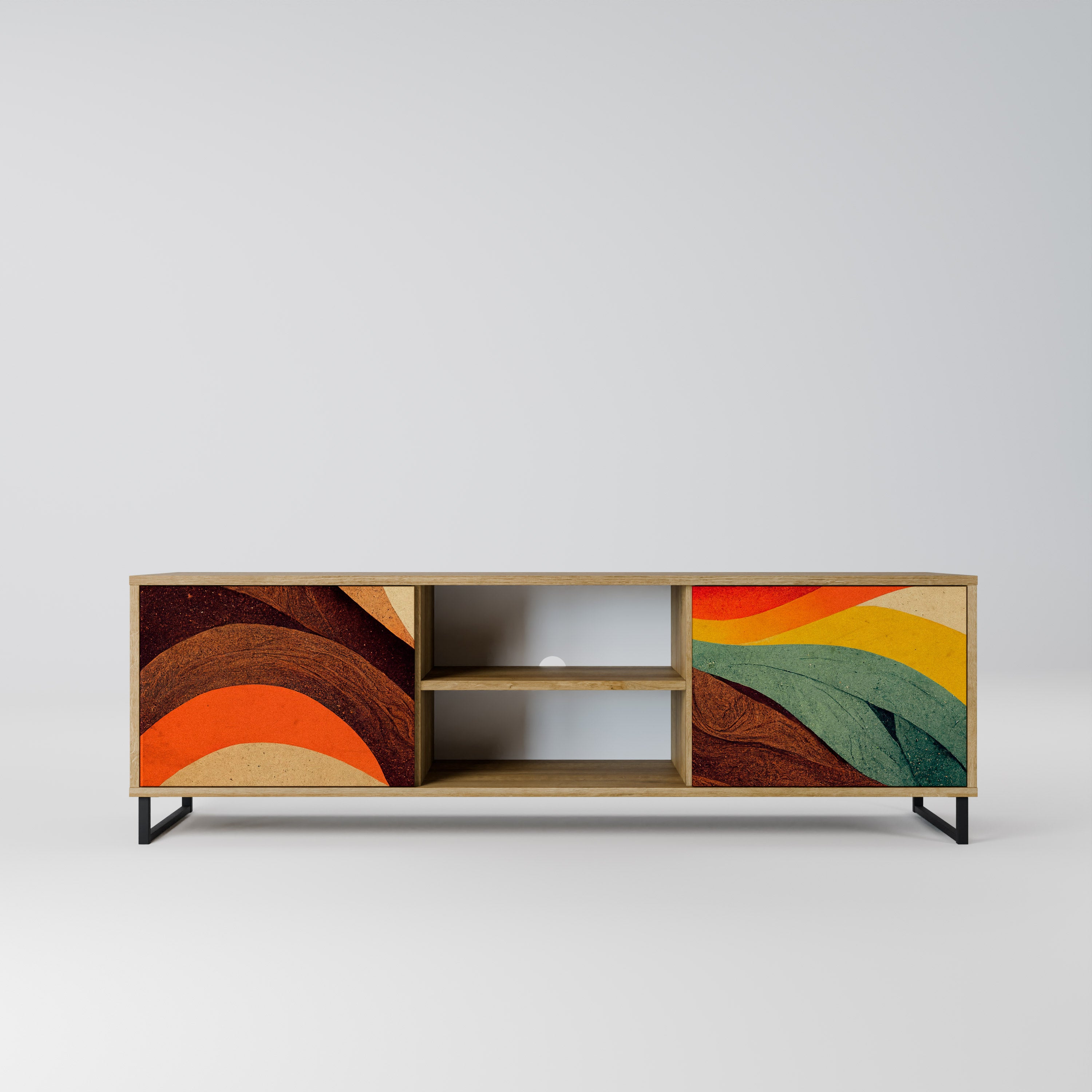 Mueble de TV de 2 puertas COLORFUL STRANDS con efecto roble