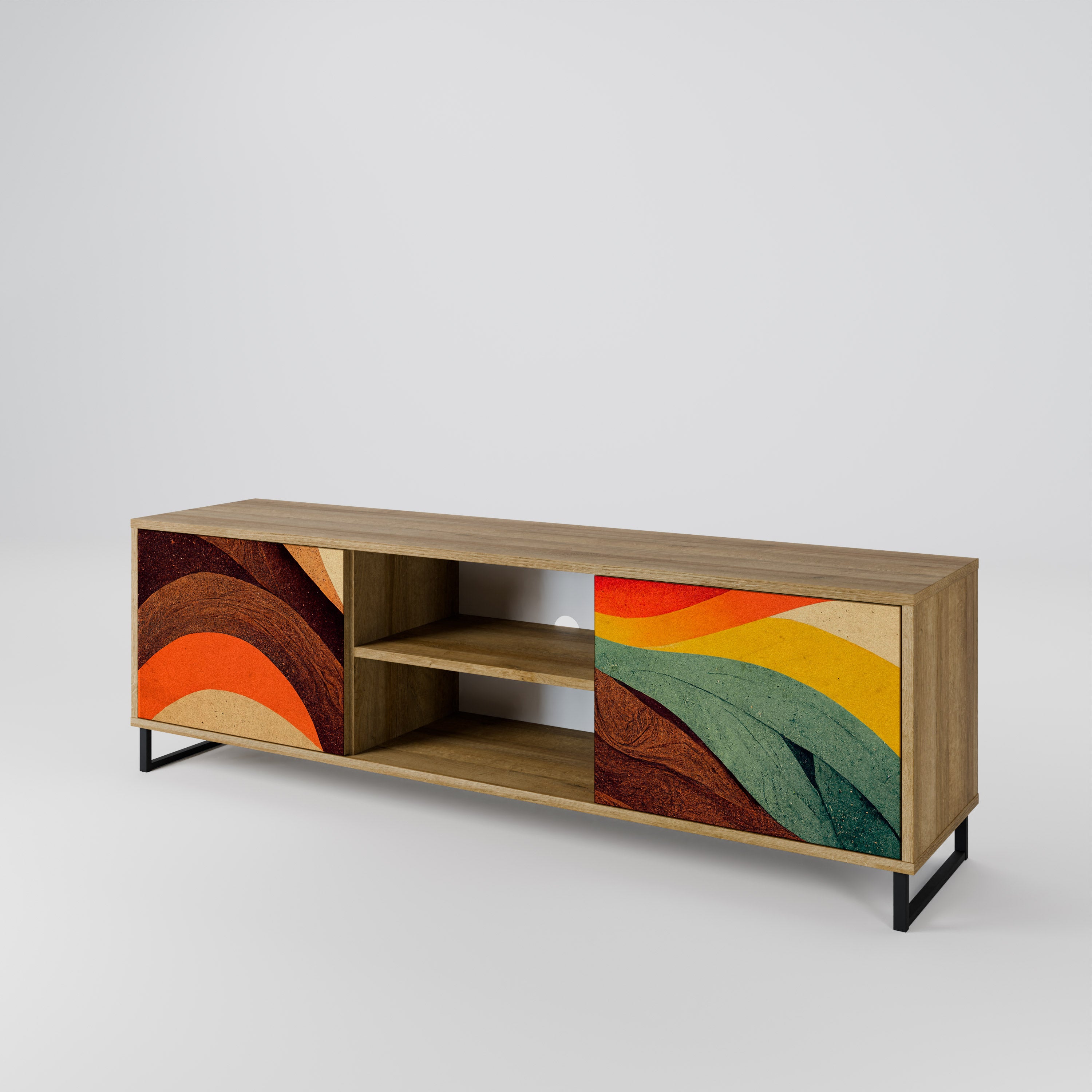 Mueble de TV de 2 puertas COLORFUL STRANDS con efecto roble