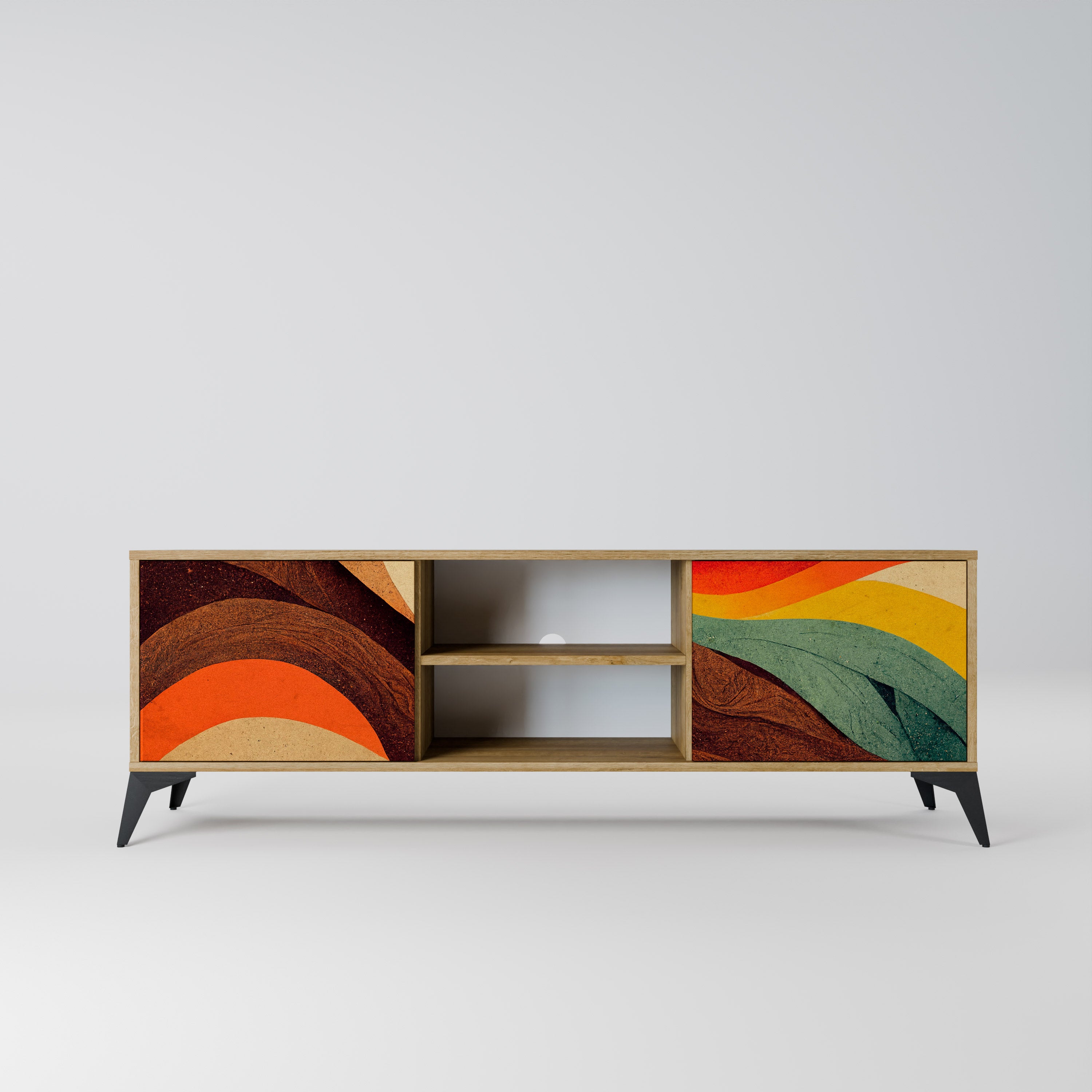 Mueble de TV de 2 puertas COLORFUL STRANDS con efecto roble