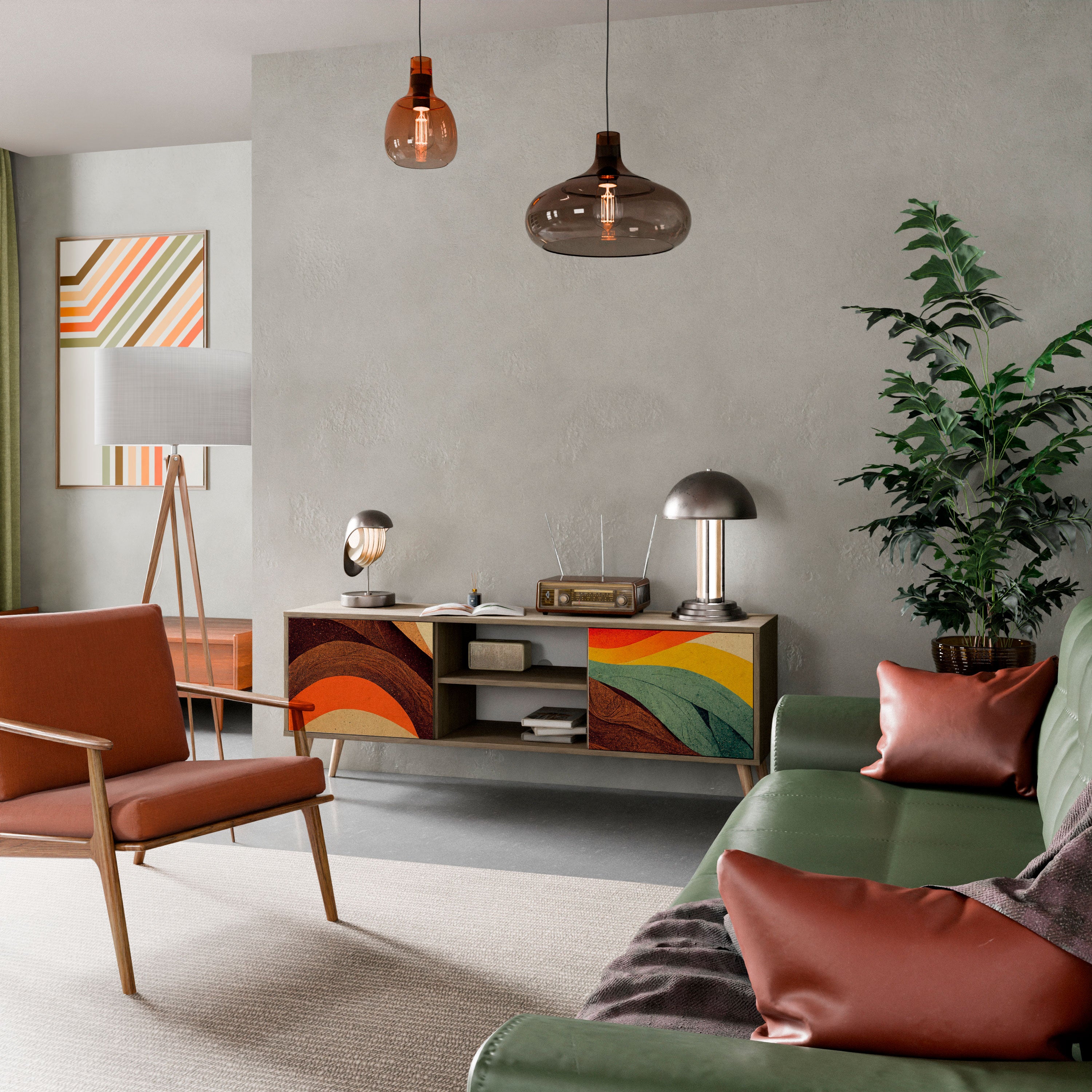 Mueble de TV de 2 puertas COLORFUL STRANDS con efecto roble