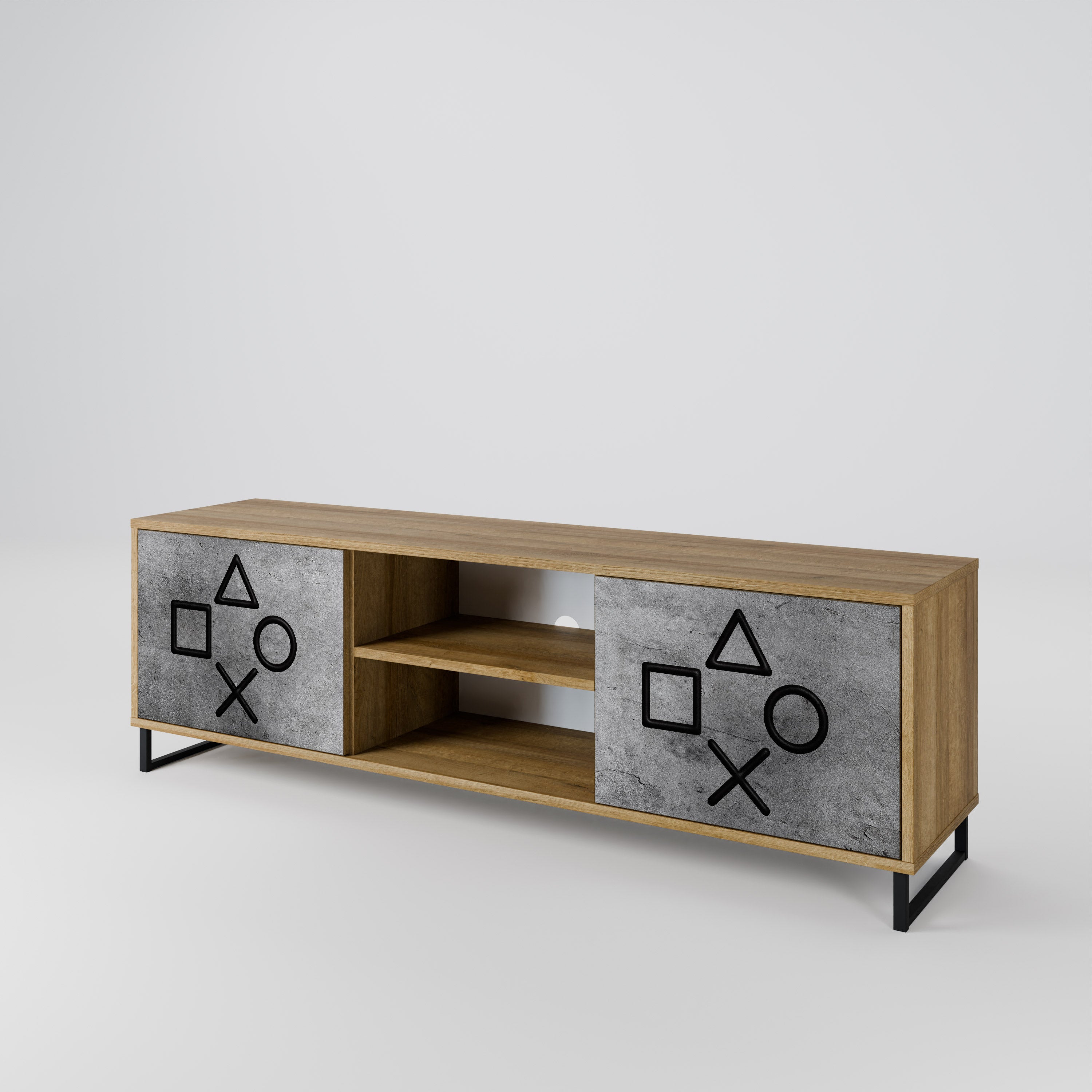 Mueble de TV de 2 puertas GAMER CHOICE con efecto roble