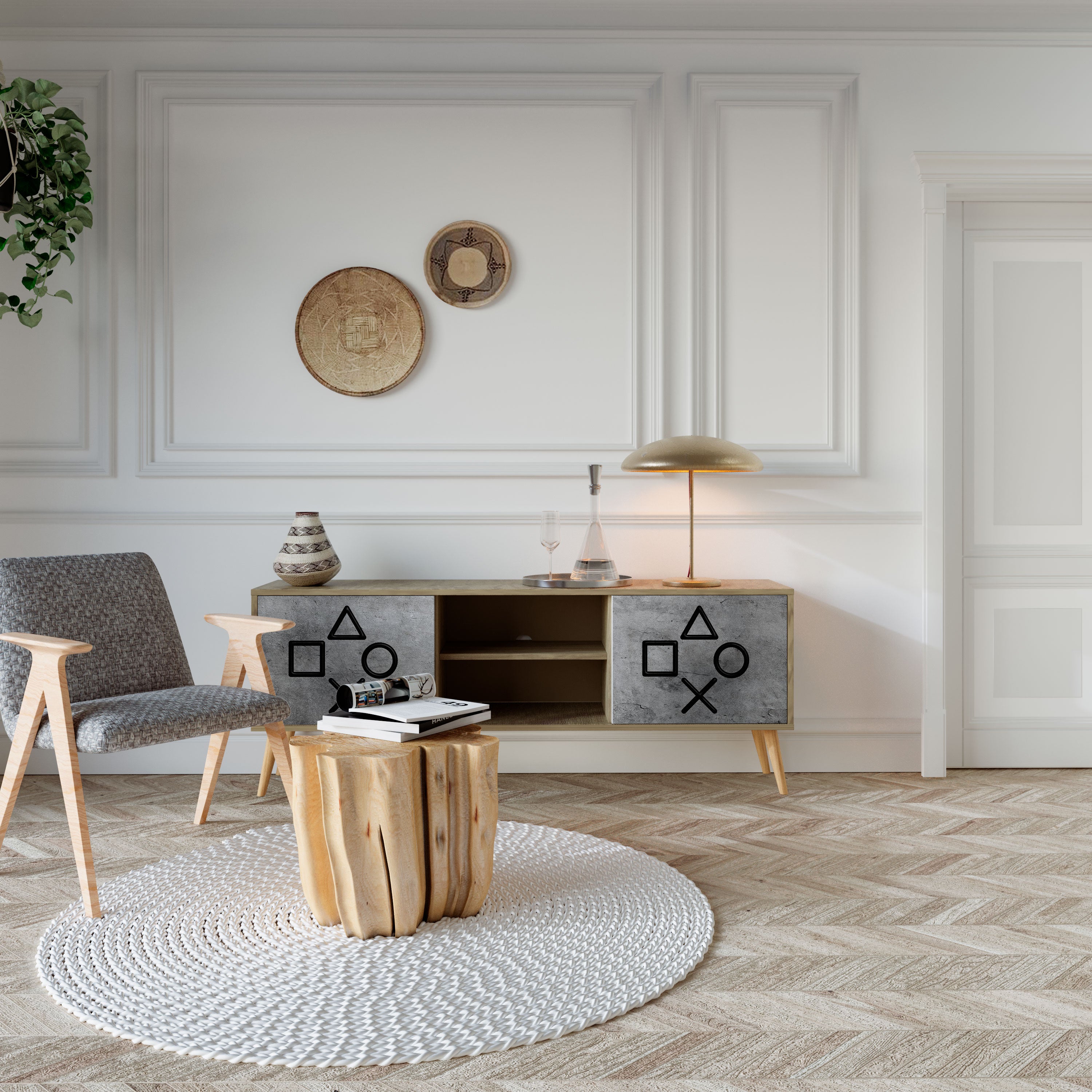 Mueble de TV de 2 puertas GAMER CHOICE con efecto roble