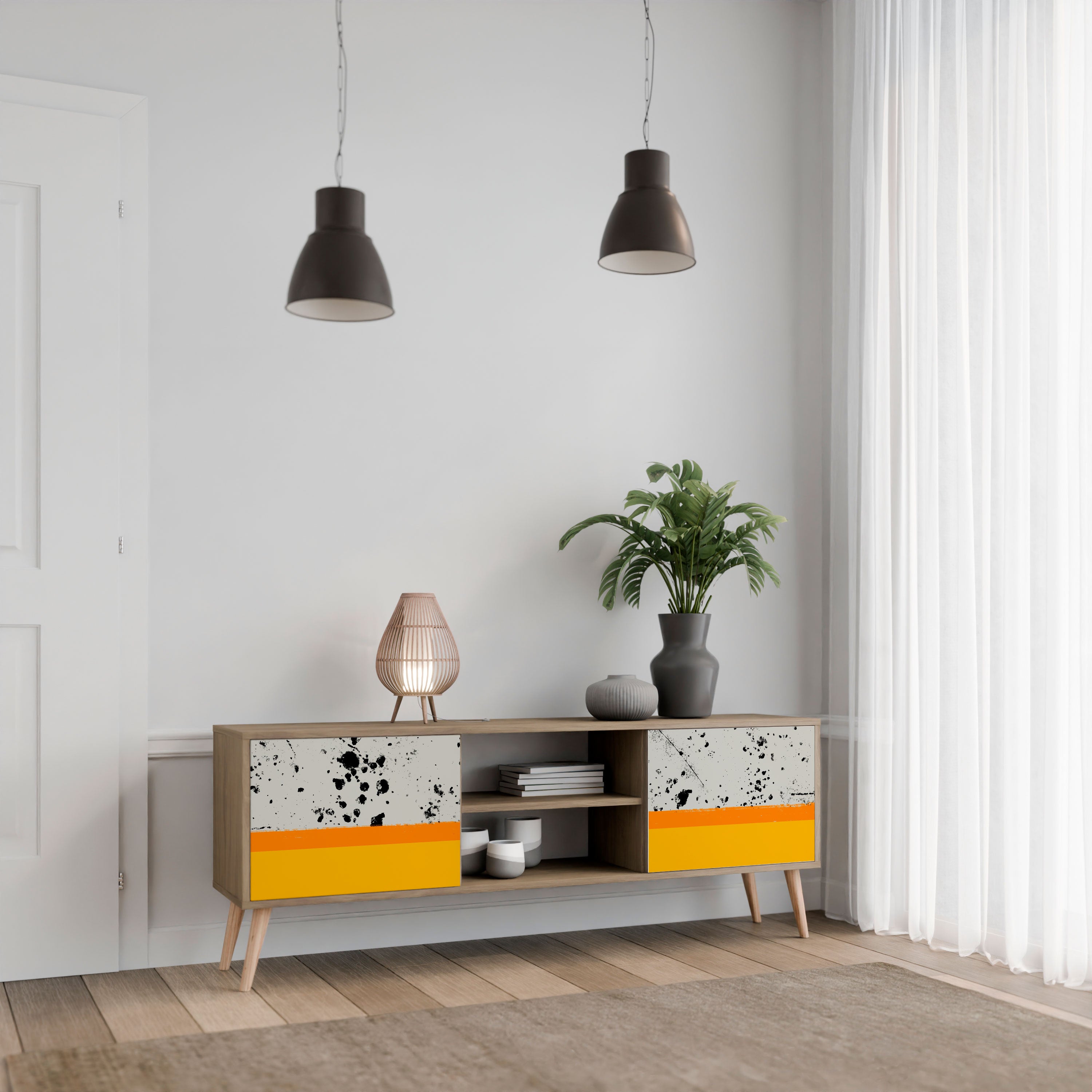 Mueble de TV de 2 puertas DYED BY ORANGE con efecto roble