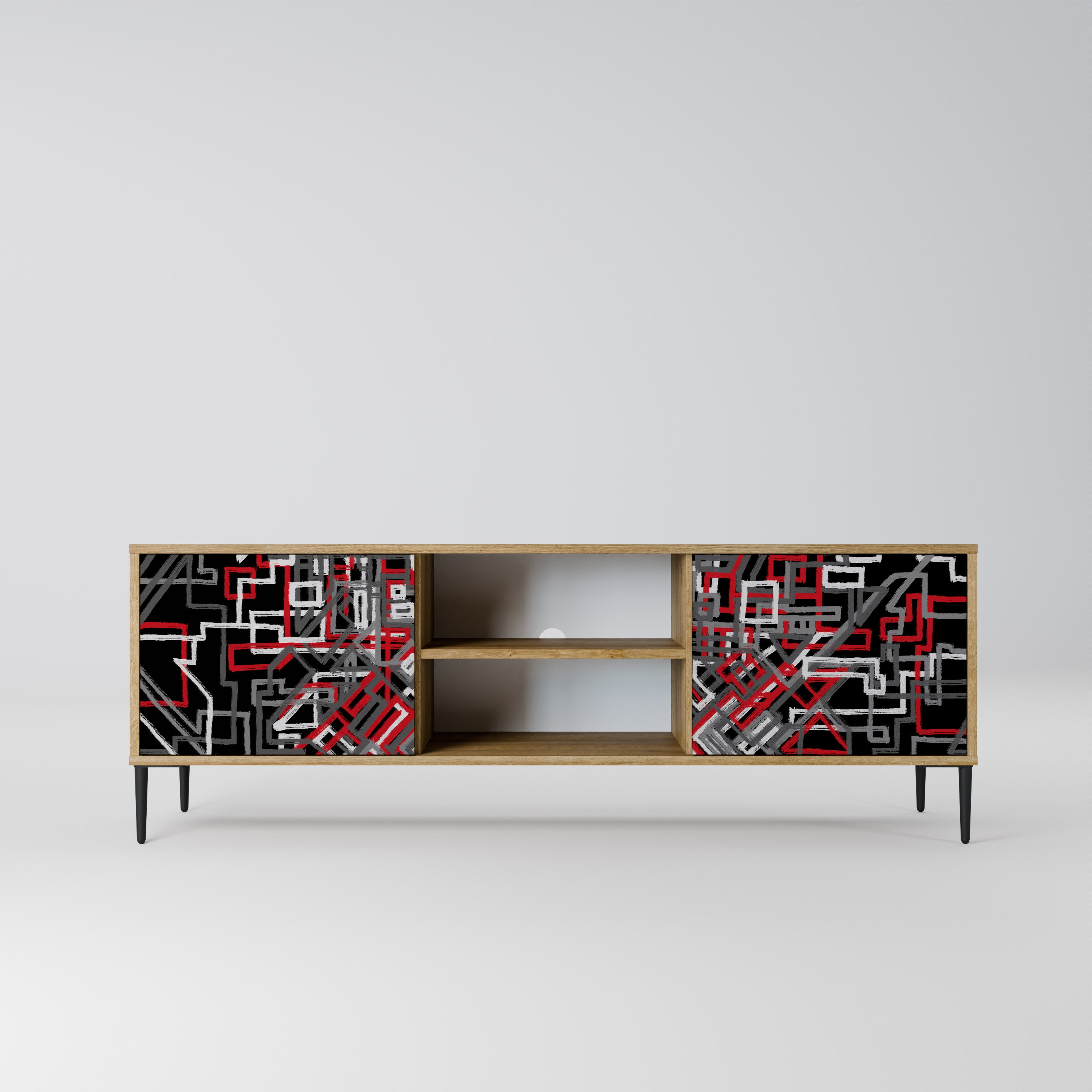 Mueble de TV de 2 puertas BROKEN LINES con efecto roble