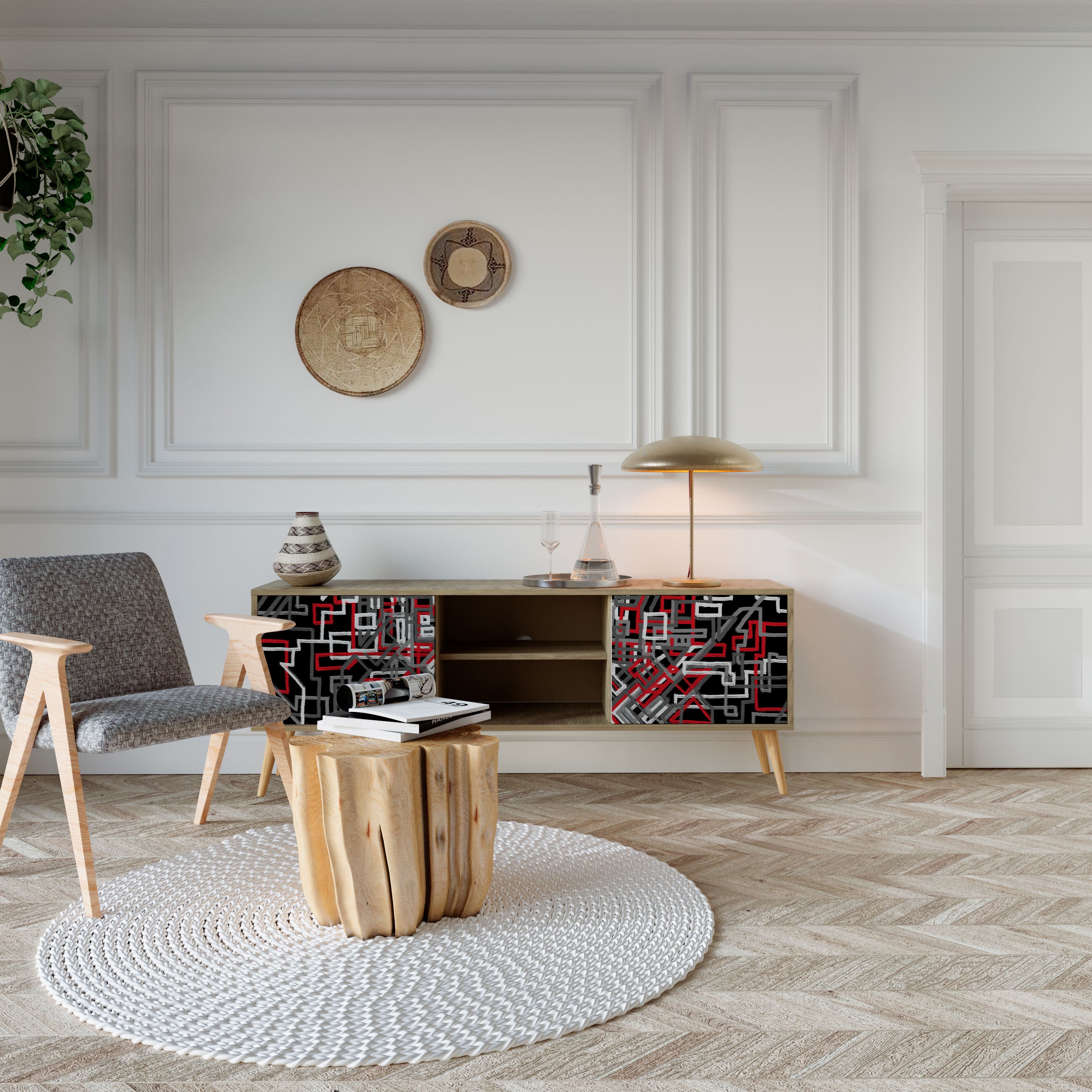 Mueble de TV de 2 puertas BROKEN LINES con efecto roble