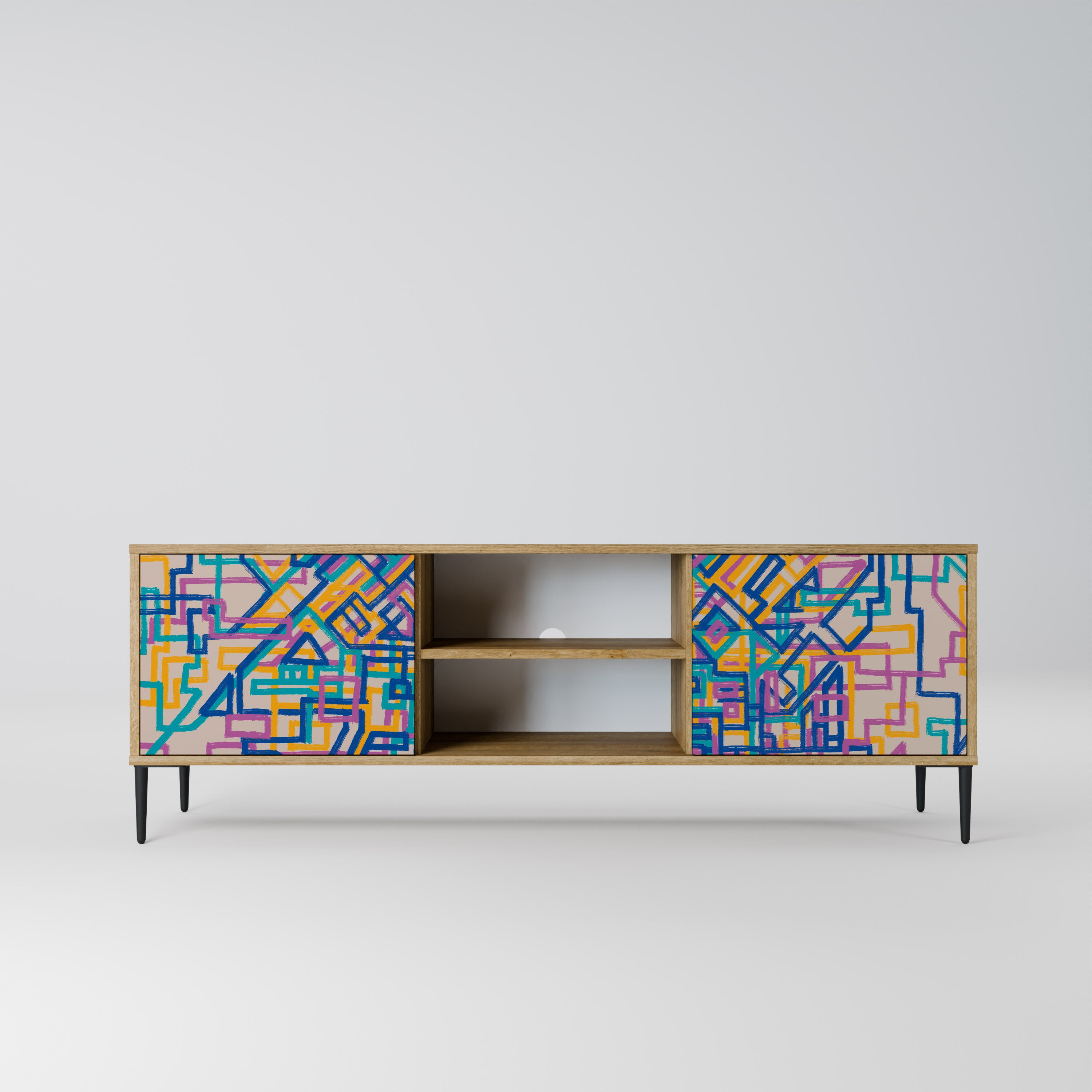 Mueble de TV de 2 puertas MEMORIES MAP con efecto roble