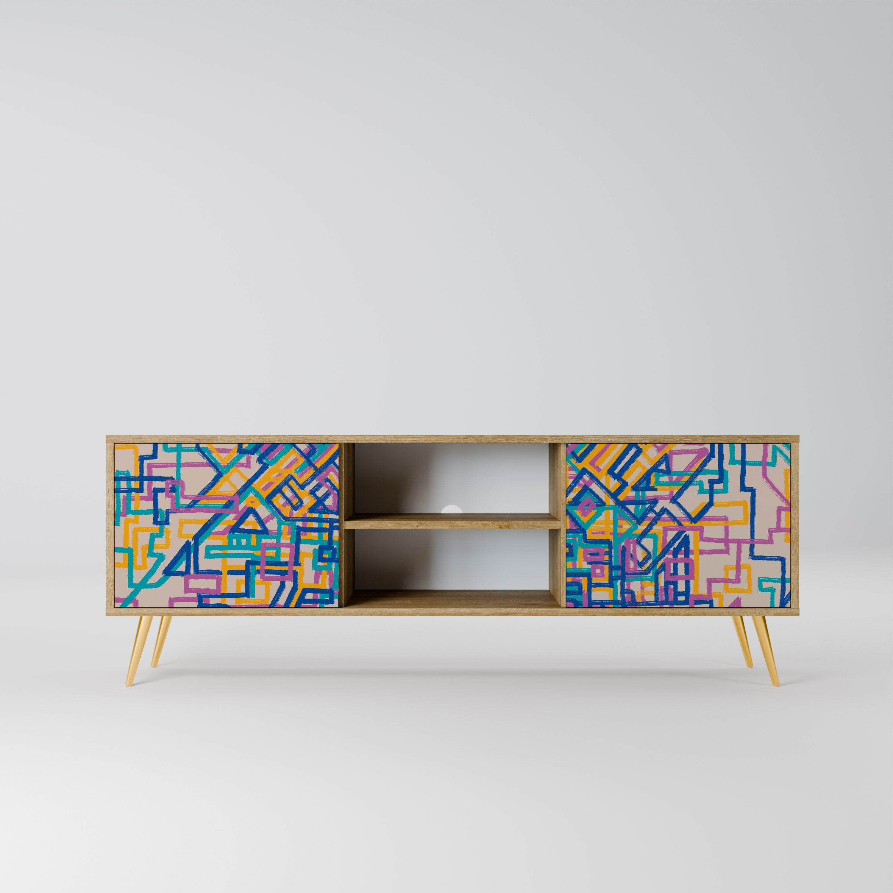 Mueble de TV de 2 puertas MEMORIES MAP con efecto roble