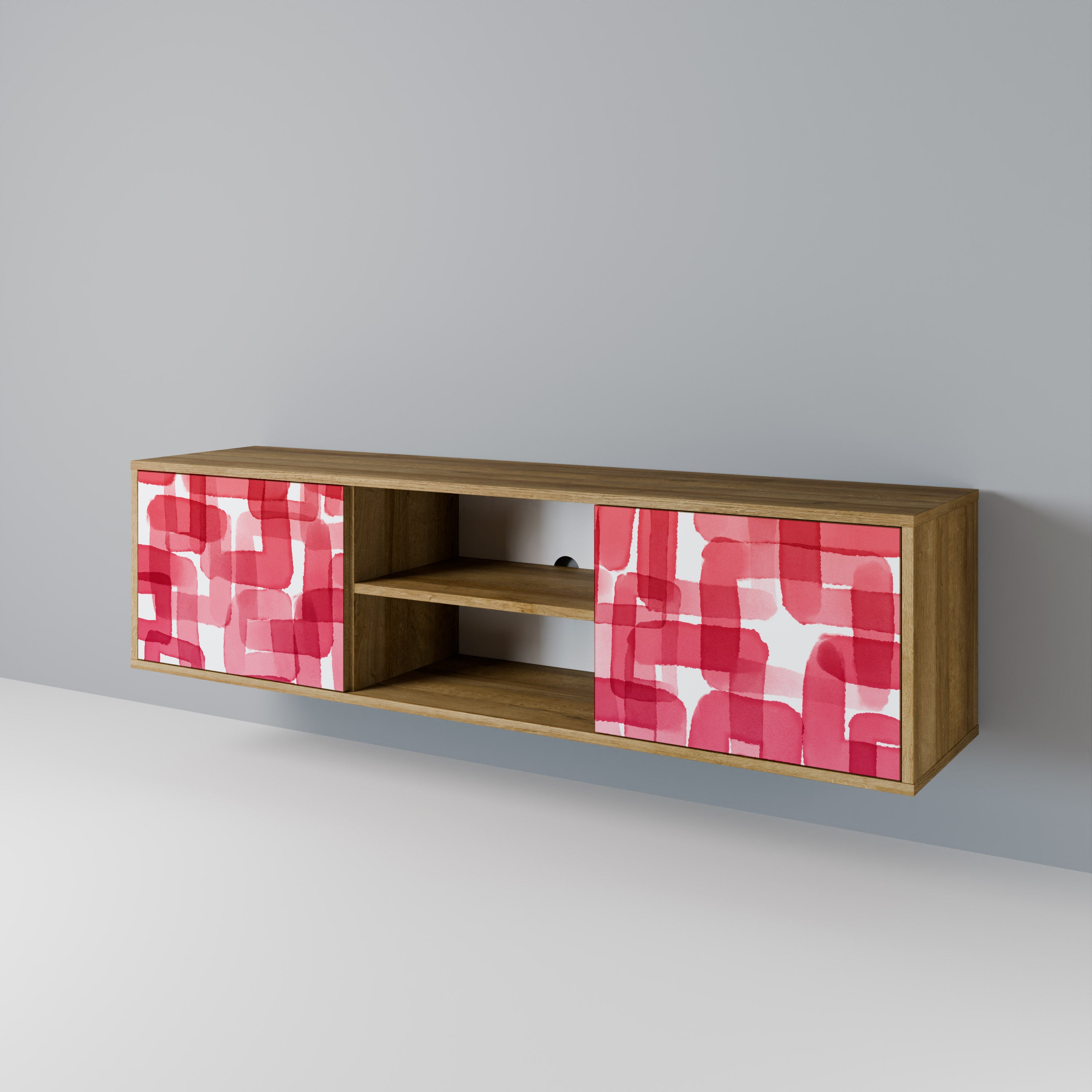 Mueble de TV de 2 puertas KALEIDOSCOPIC CUBISM con efecto roble