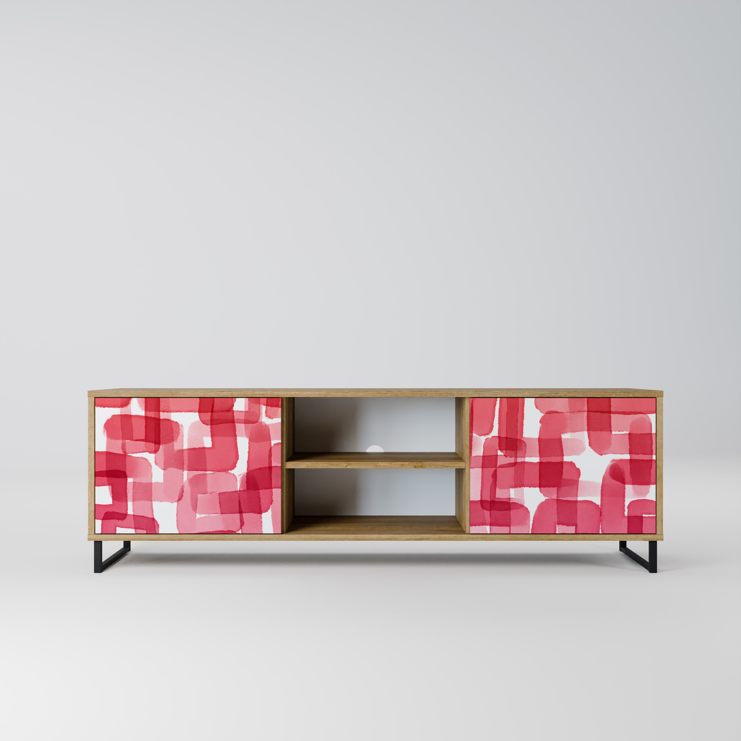 Mueble de TV de 2 puertas KALEIDOSCOPIC CUBISM con efecto roble