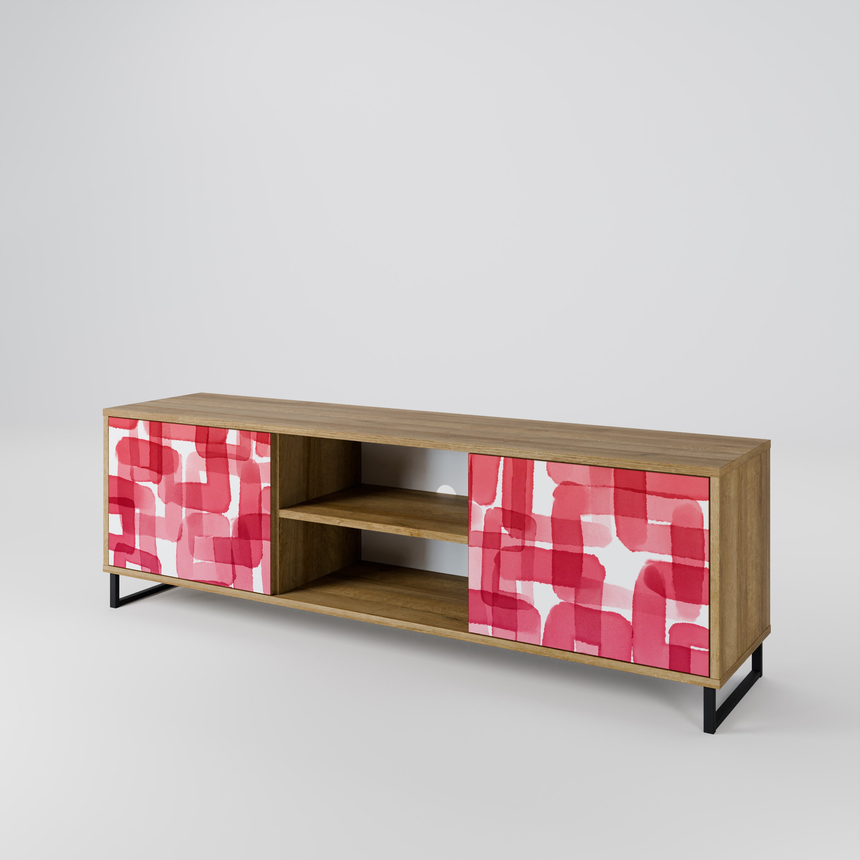 Mueble de TV de 2 puertas KALEIDOSCOPIC CUBISM con efecto roble