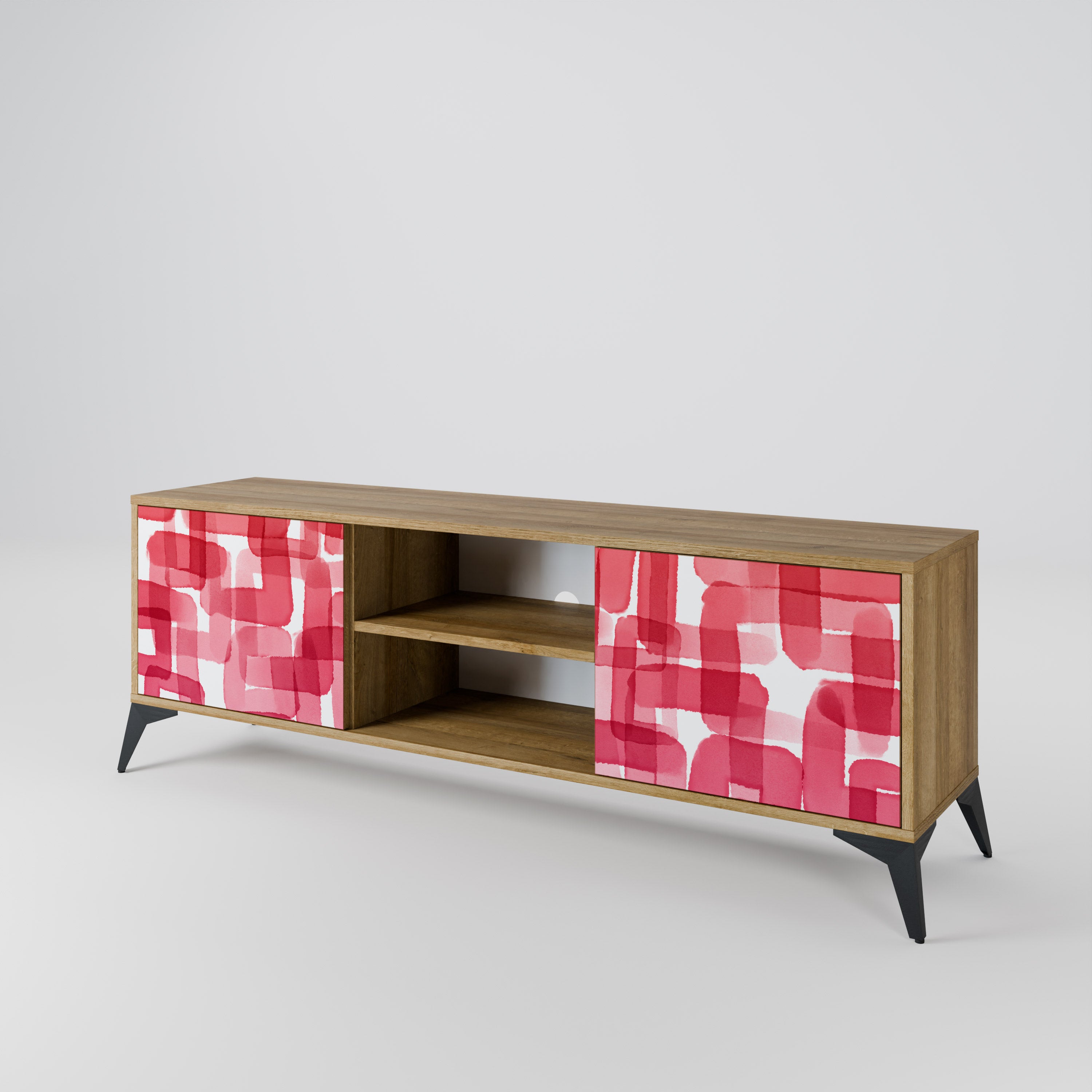 Mueble de TV de 2 puertas KALEIDOSCOPIC CUBISM con efecto roble