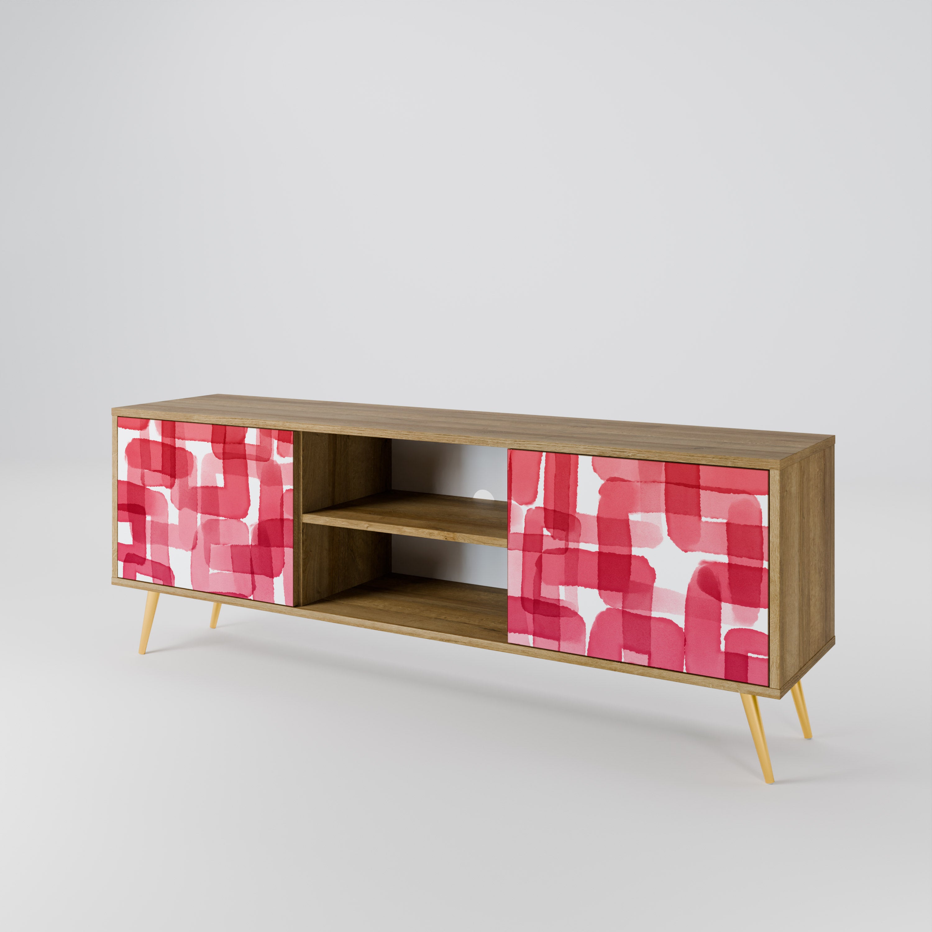 Mueble de TV de 2 puertas KALEIDOSCOPIC CUBISM con efecto roble