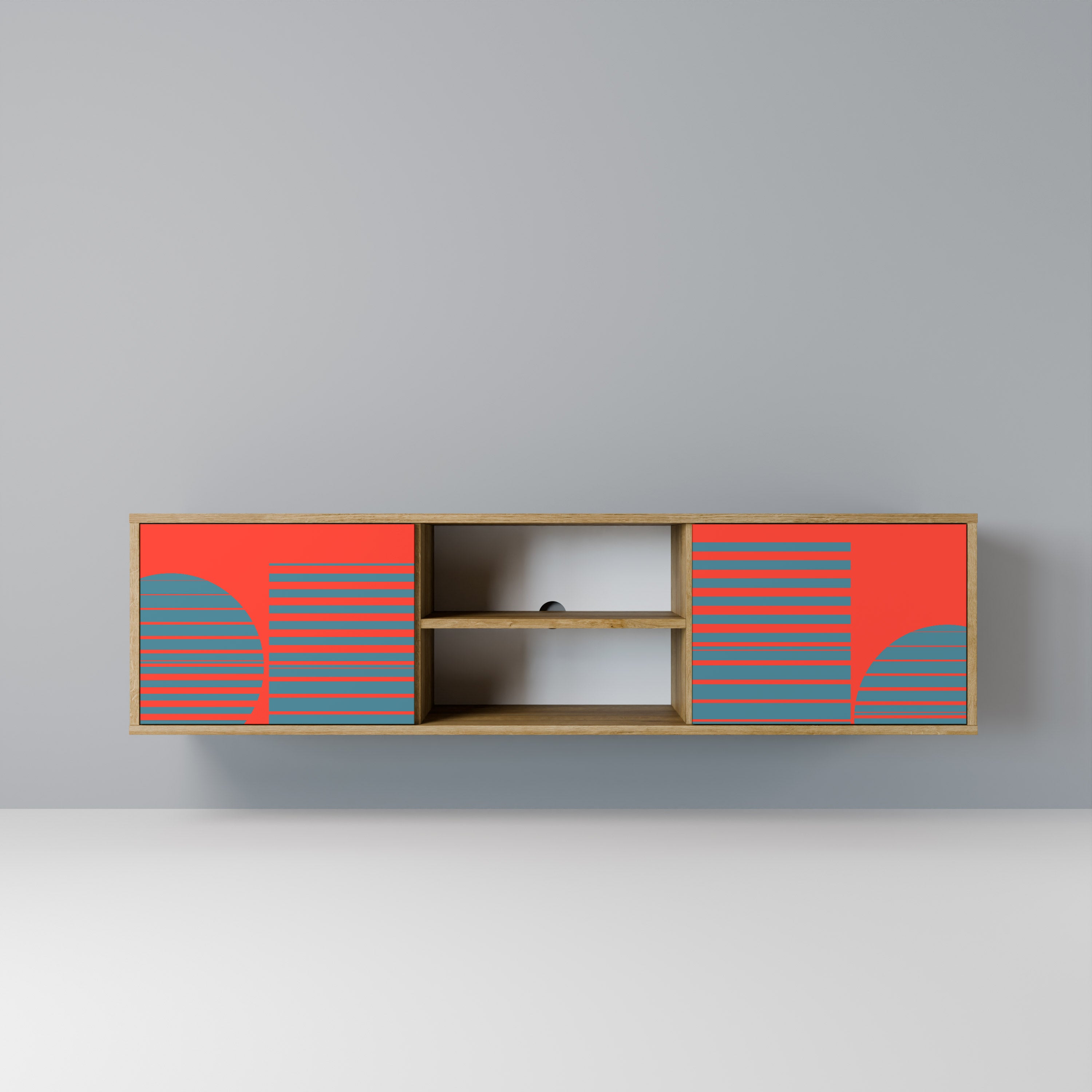 Mueble de TV de 2 puertas RISING GEOMETRY STARS con efecto roble