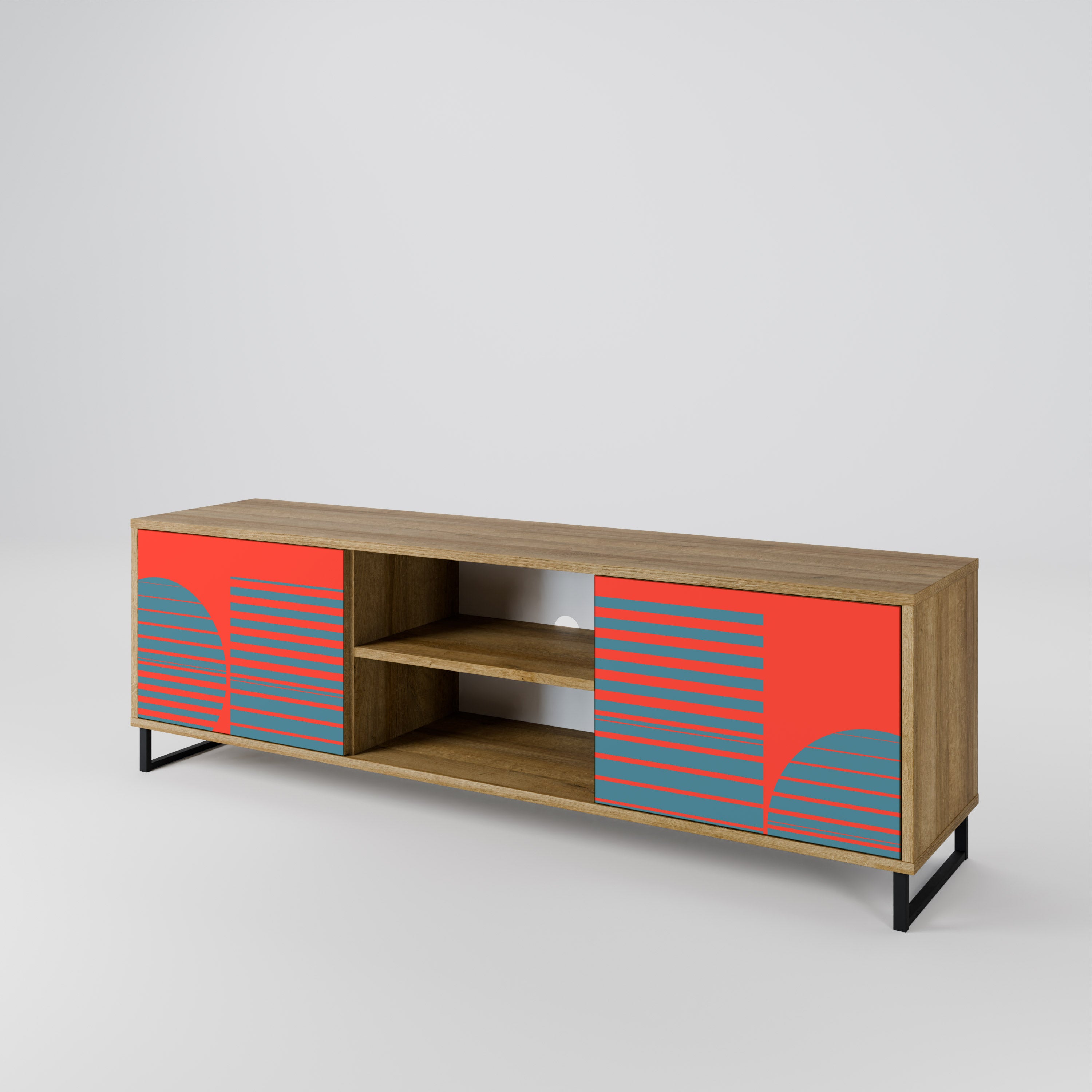 Mueble de TV de 2 puertas RISING GEOMETRY STARS con efecto roble