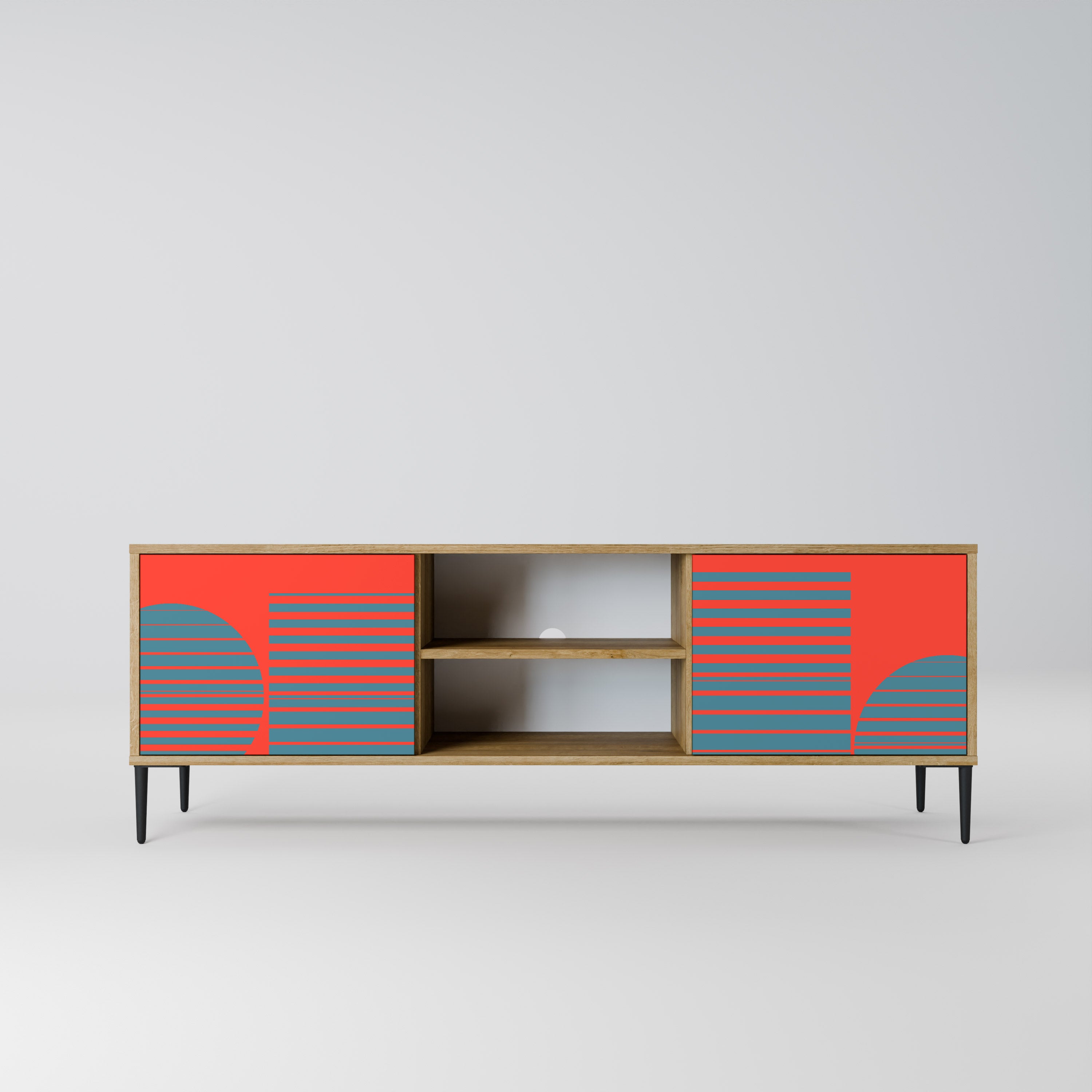 Mueble de TV de 2 puertas RISING GEOMETRY STARS con efecto roble