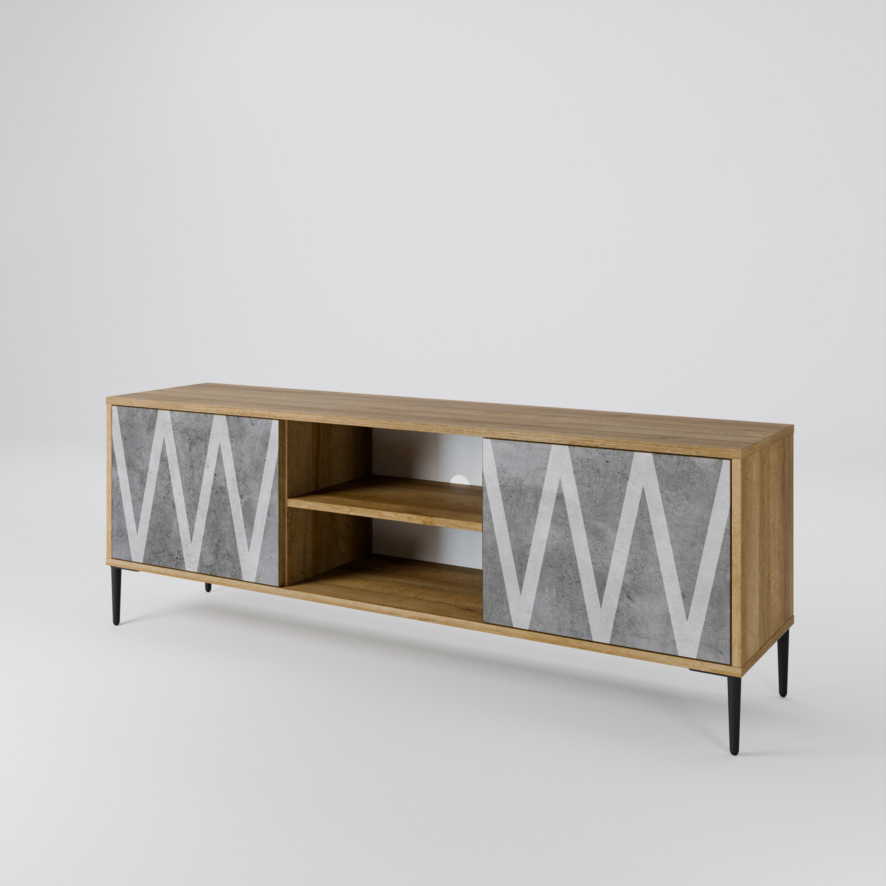 Mueble de TV de 2 puertas SOLID ZIG ZAG con efecto roble