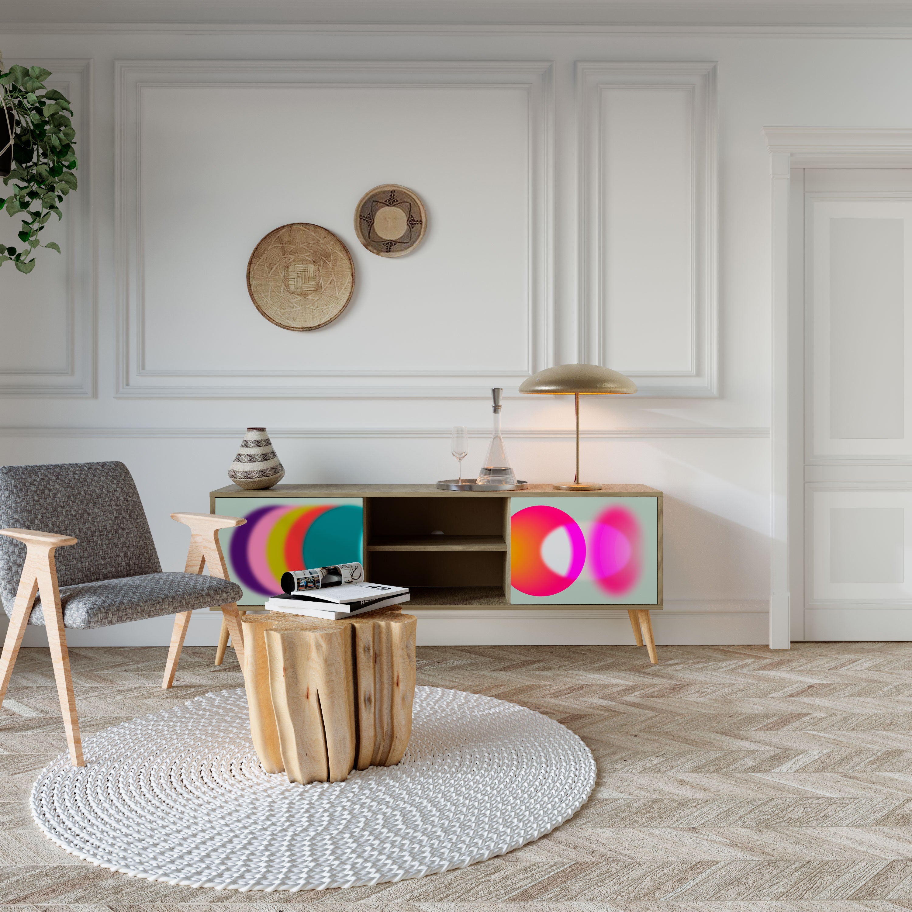 Mueble de TV de 2 puertas SYMPHONY OF COLORS en efecto roble