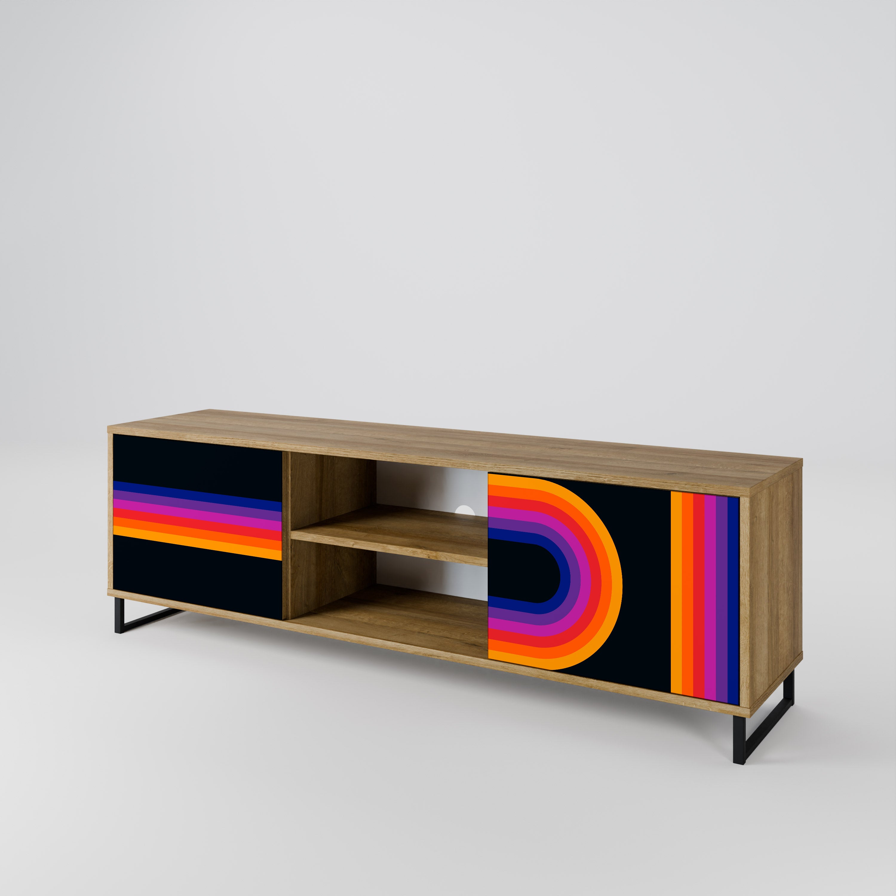 Mueble de TV de 2 puertas con efecto roble CEGADO POR LAS LUCES