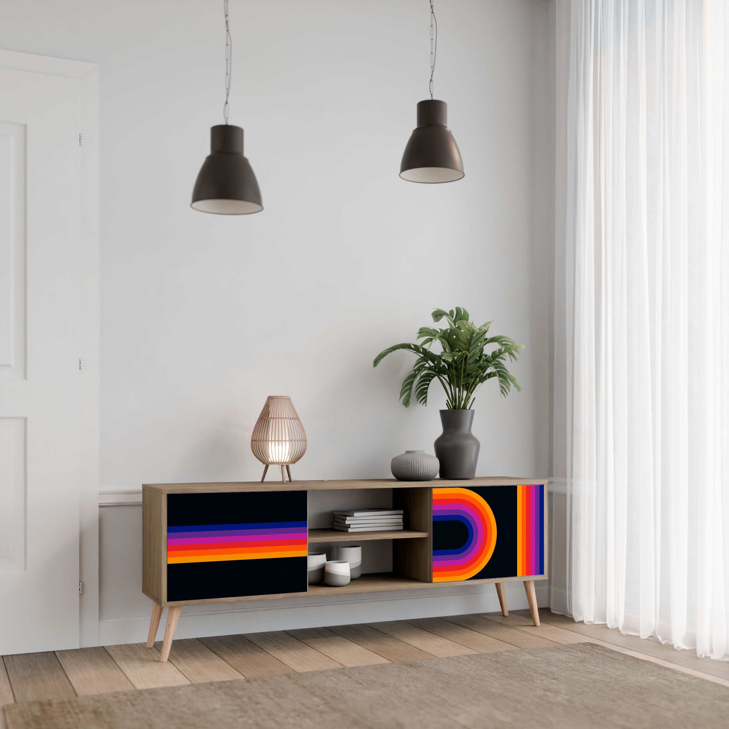Mueble de TV de 2 puertas con efecto roble CEGADO POR LAS LUCES