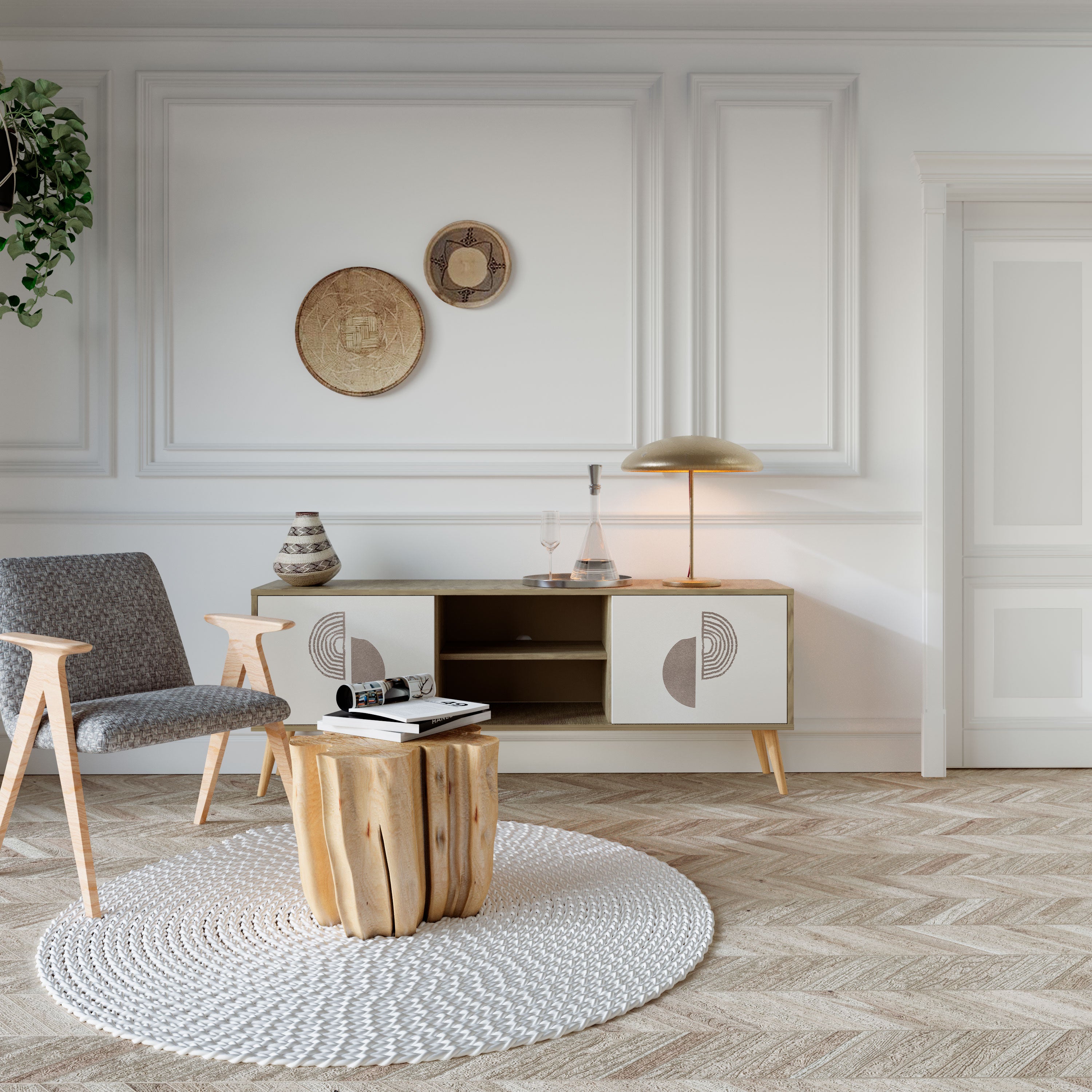 Mueble de TV de 2 puertas HARMONY ESSENCE con efecto roble