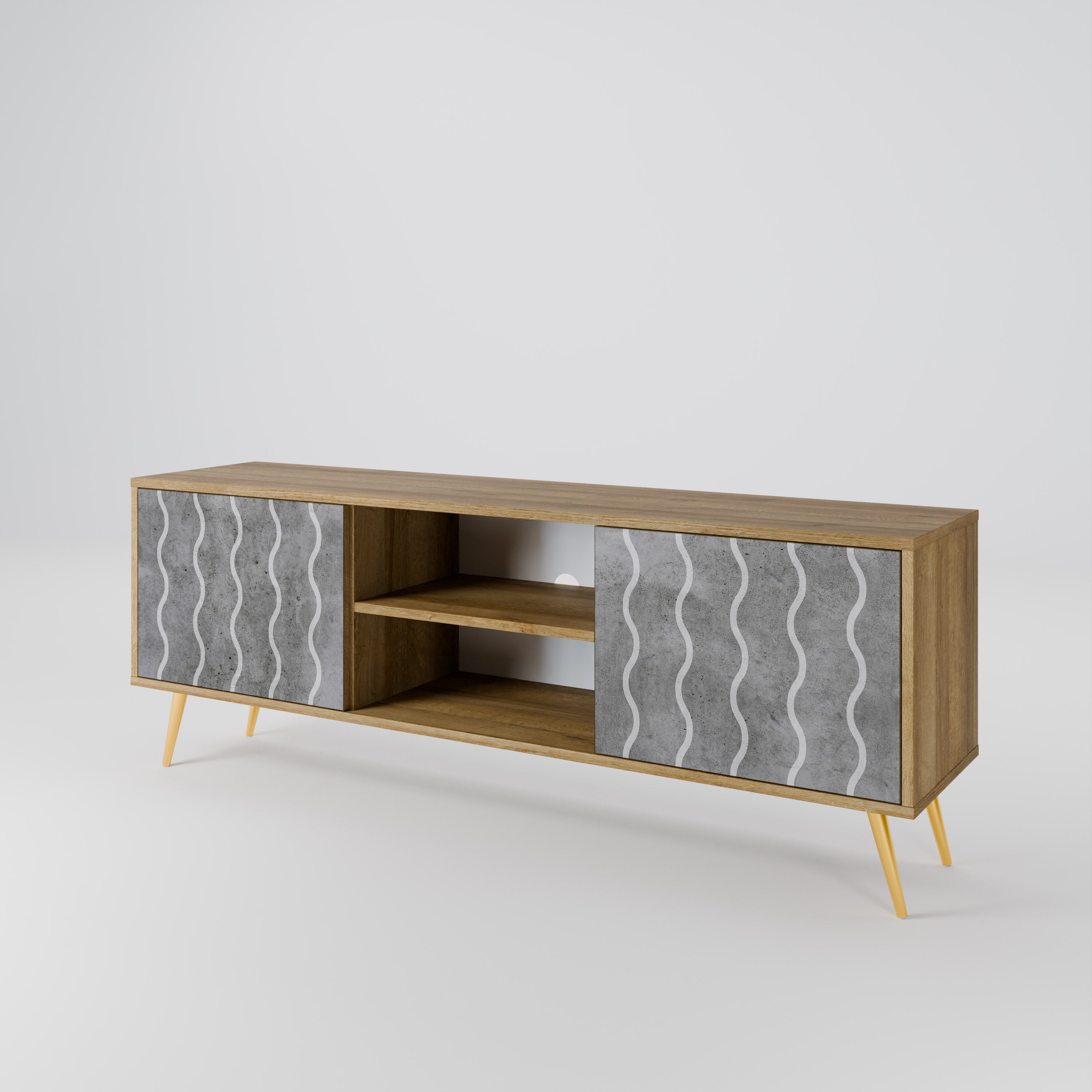 Mueble de TV de 2 puertas WAVES OF CONCRETE con efecto roble