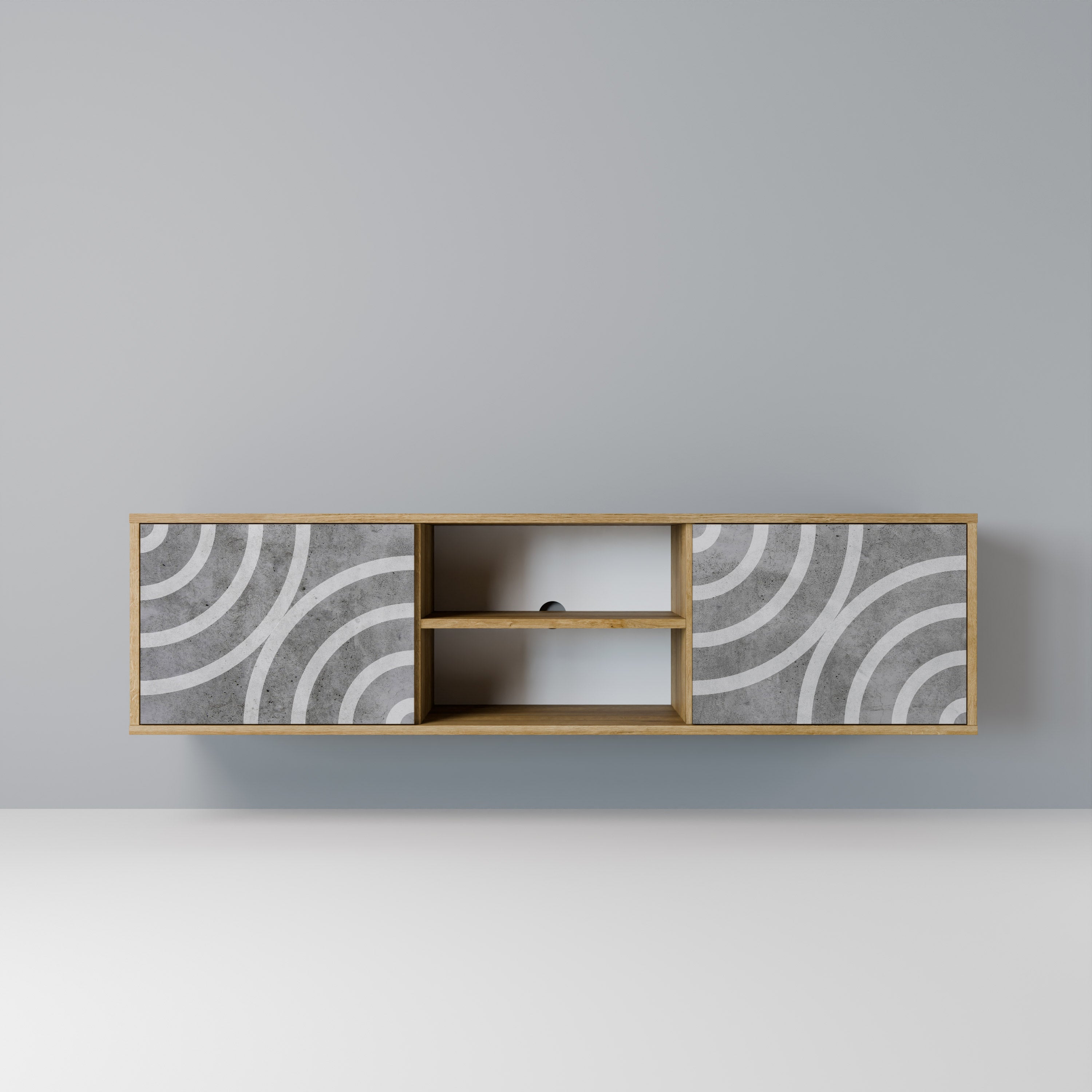 Mueble de TV de 2 puertas CIRCLE CONCRETE con efecto roble