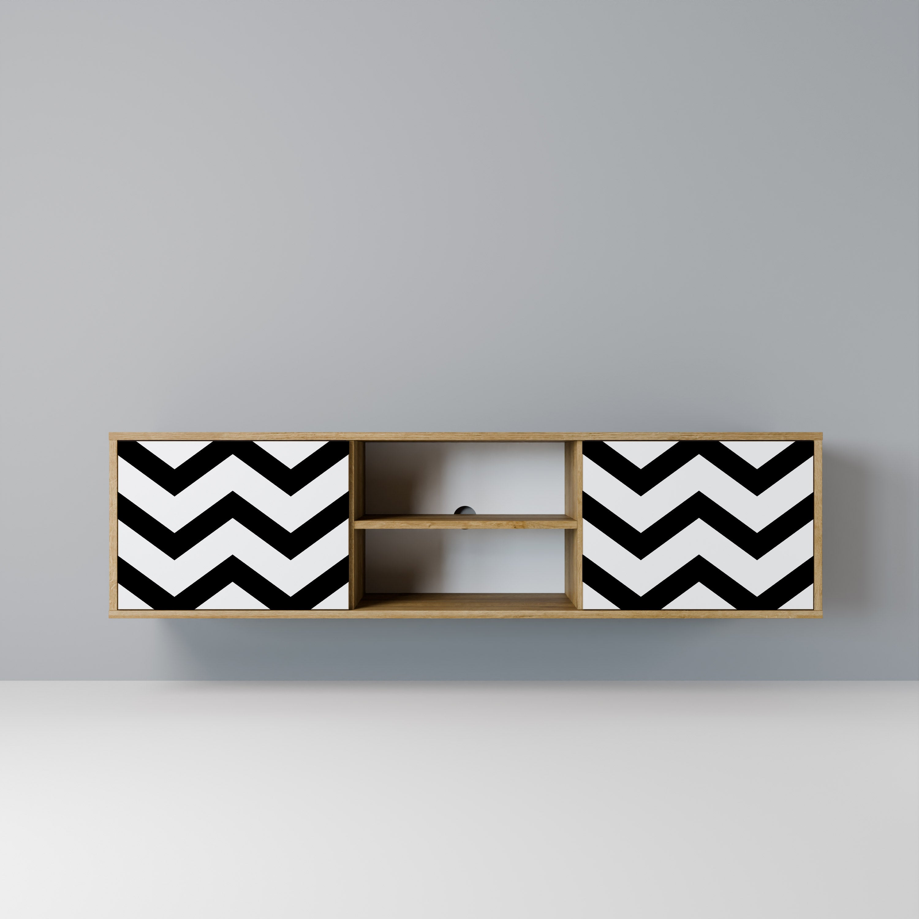 Mueble de TV CLASSIC ZIG ZAG de 2 puertas con efecto roble