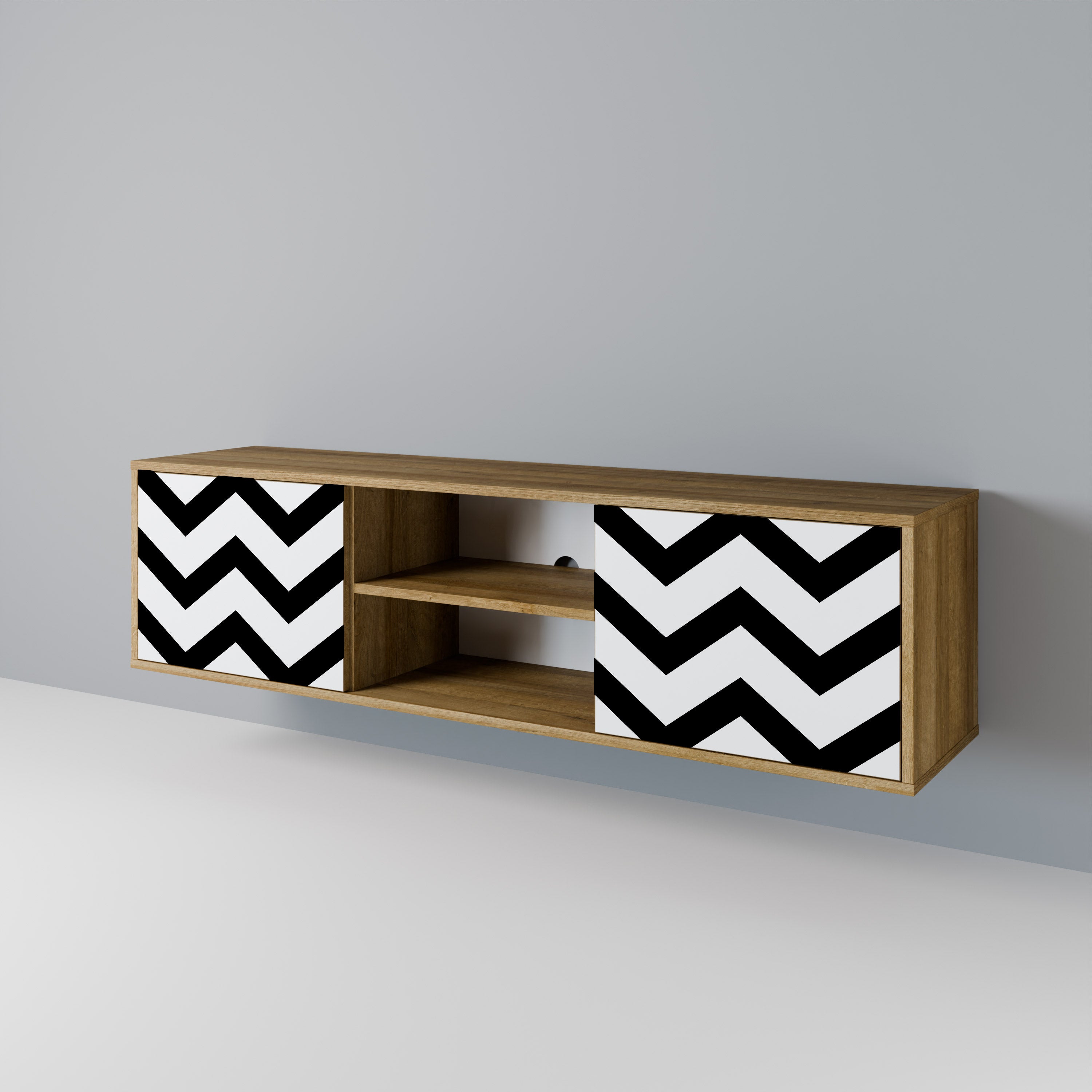 Mueble de TV CLASSIC ZIG ZAG de 2 puertas con efecto roble