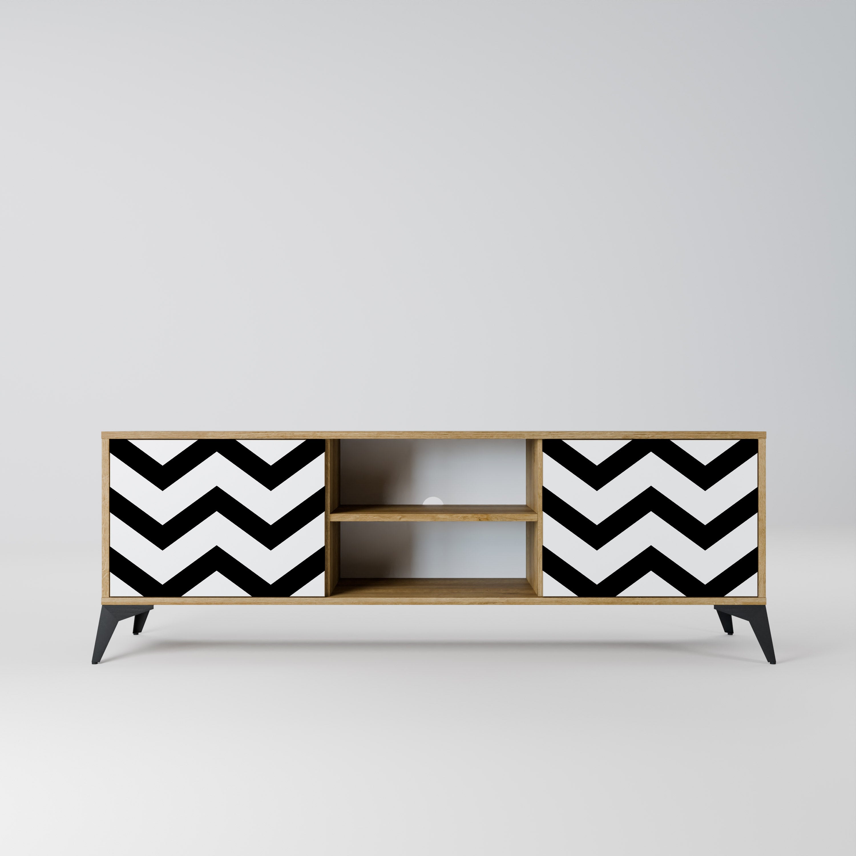 Mueble de TV CLASSIC ZIG ZAG de 2 puertas con efecto roble