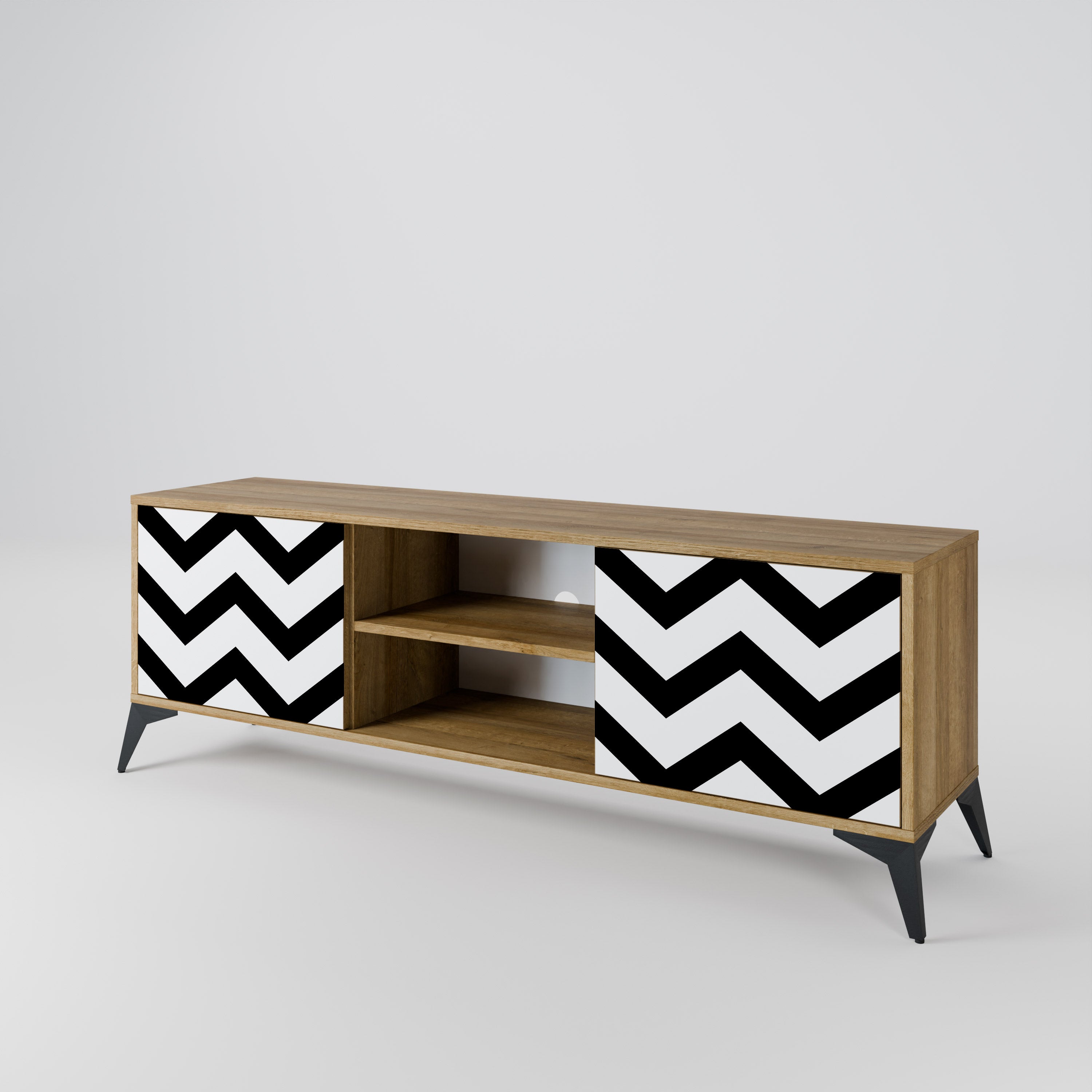 Mueble de TV CLASSIC ZIG ZAG de 2 puertas con efecto roble