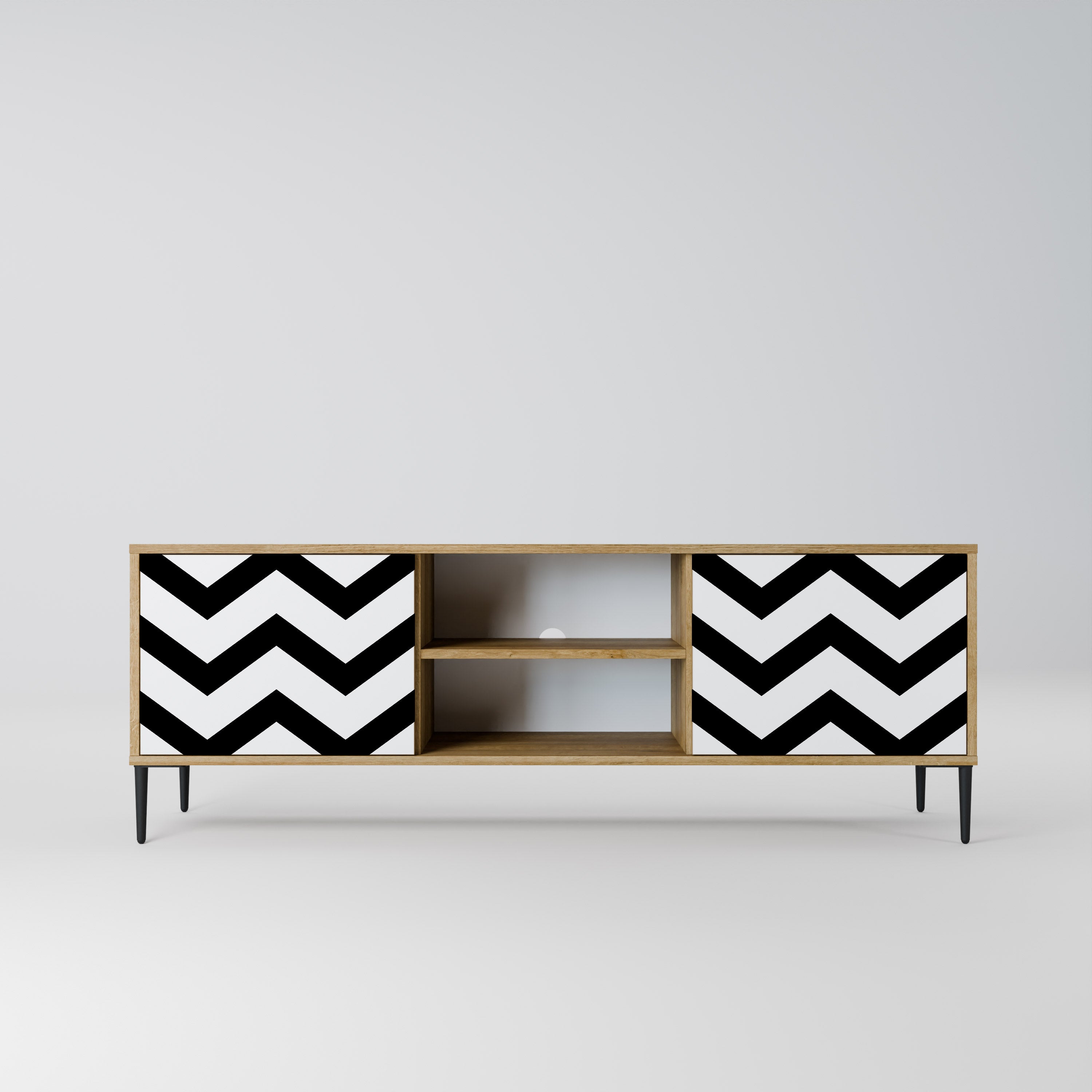 Mueble de TV CLASSIC ZIG ZAG de 2 puertas con efecto roble