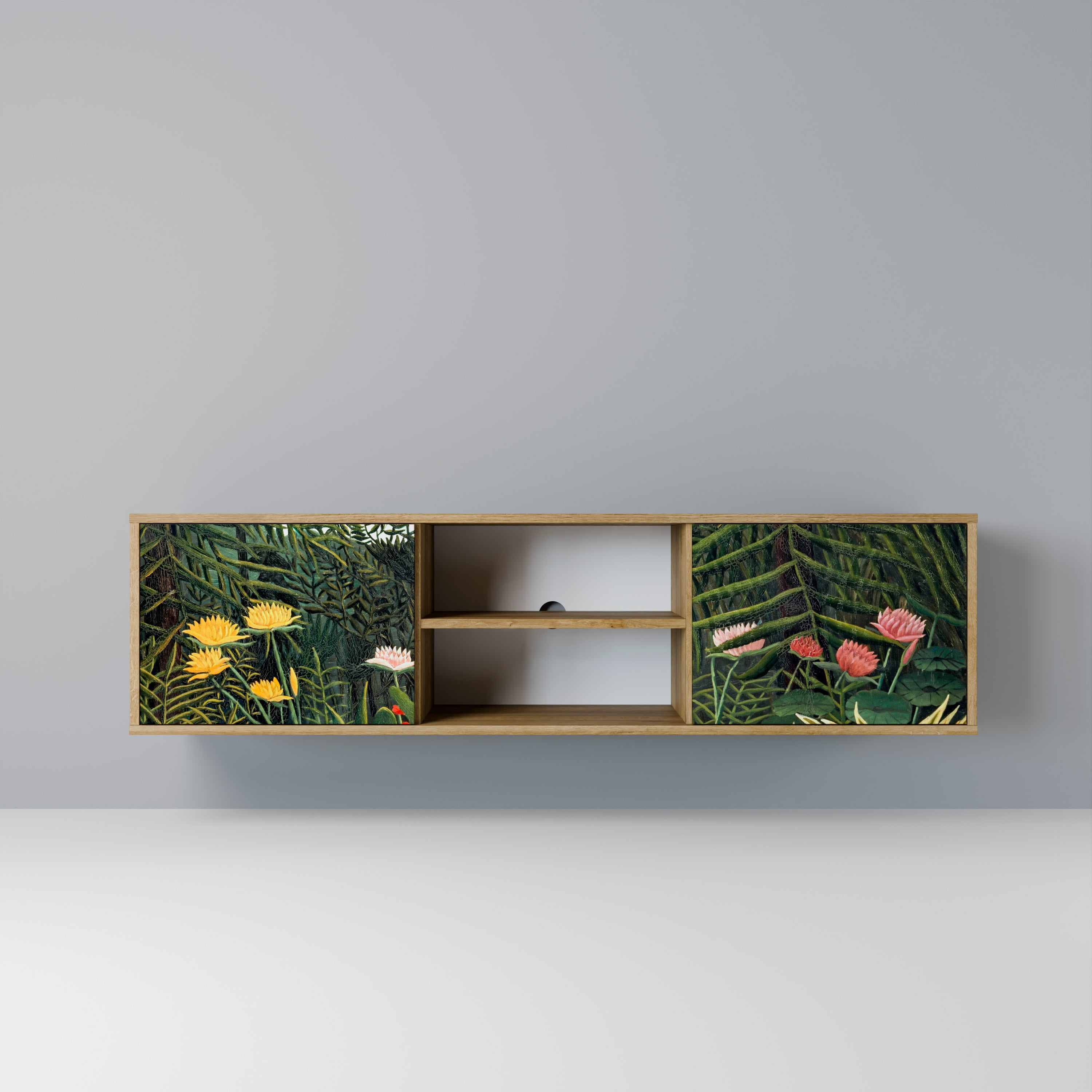 Mueble de TV de 2 puertas VIRGIN FOREST WITH SUNSET en efecto roble