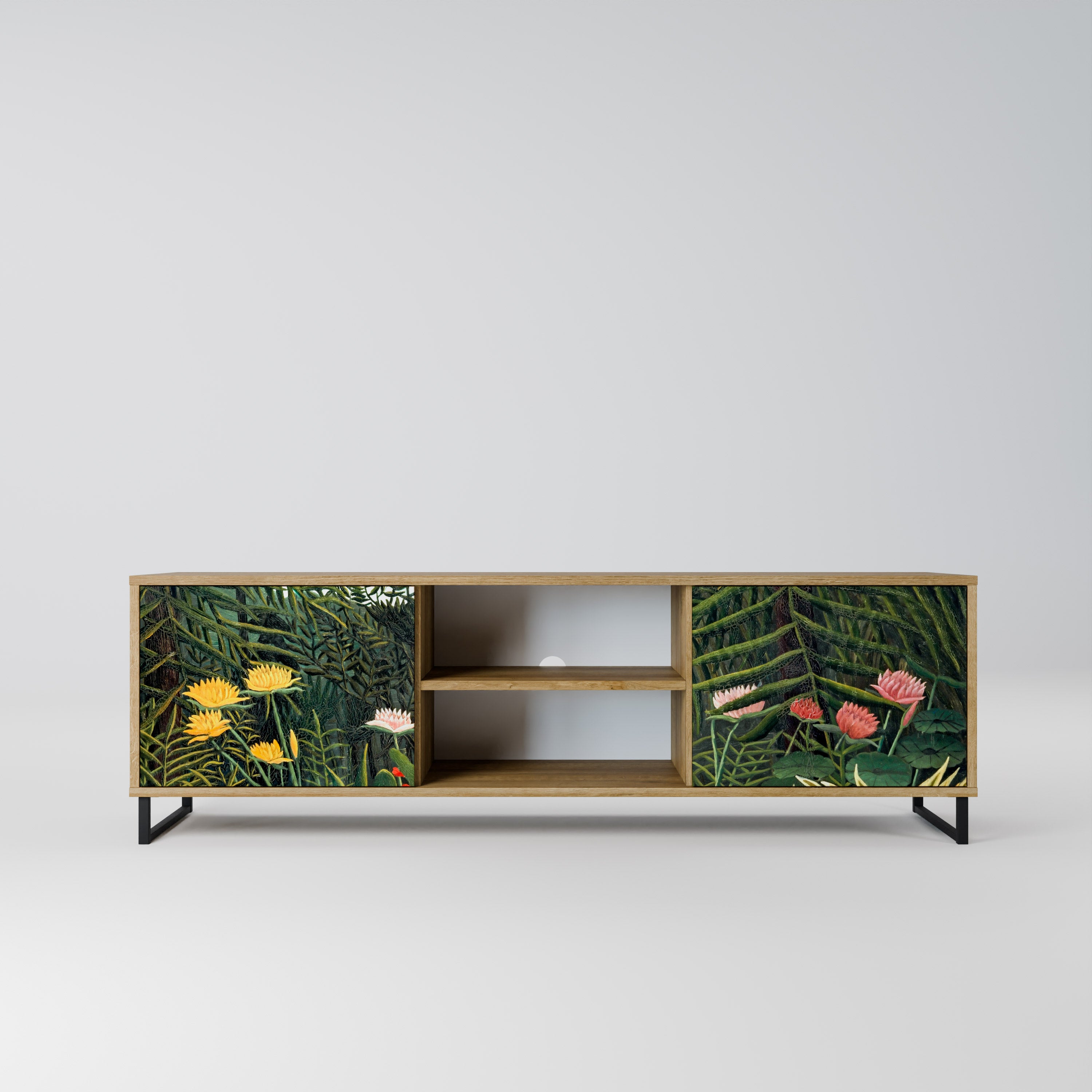 Mueble de TV de 2 puertas VIRGIN FOREST WITH SUNSET en efecto roble