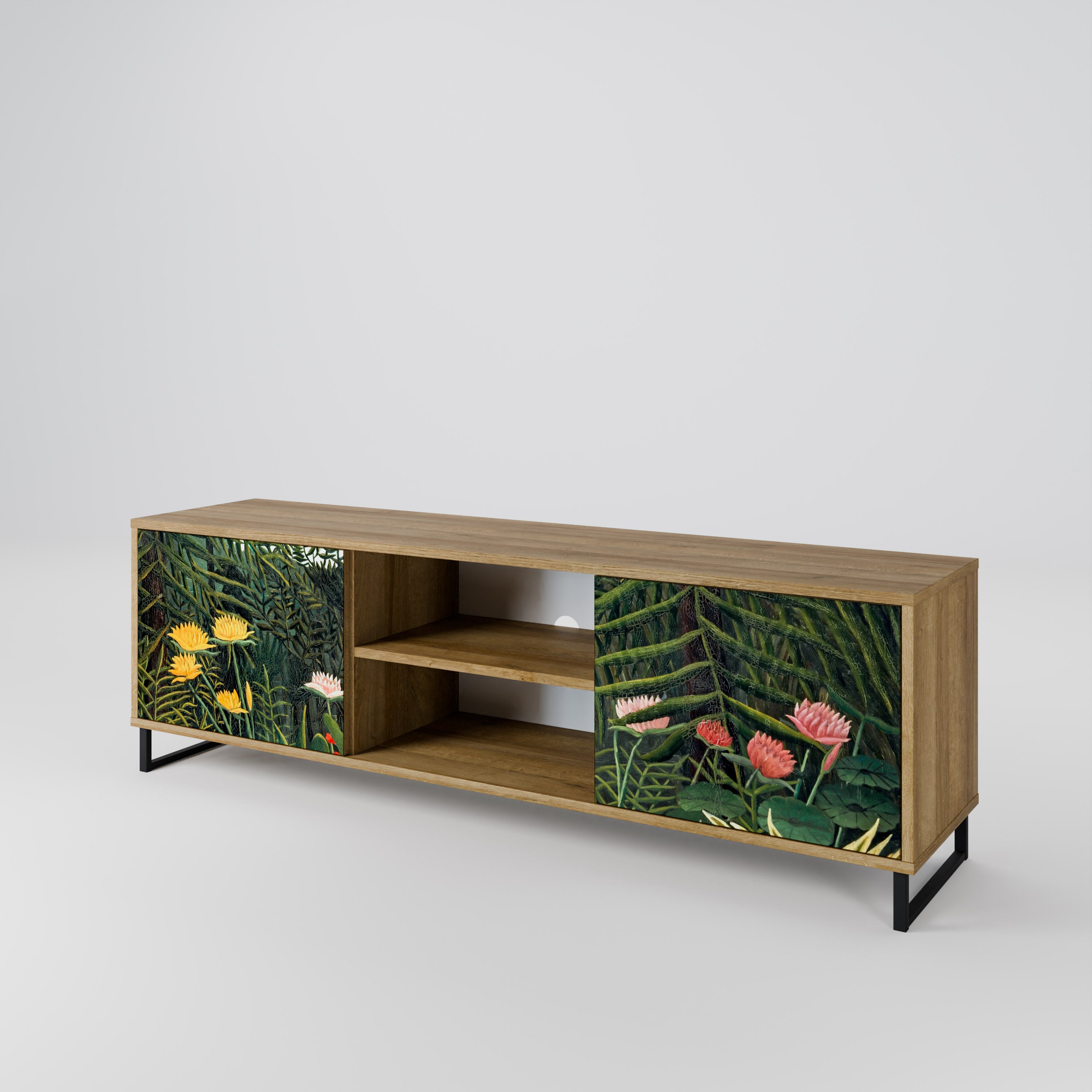 Mueble de TV de 2 puertas VIRGIN FOREST WITH SUNSET en efecto roble