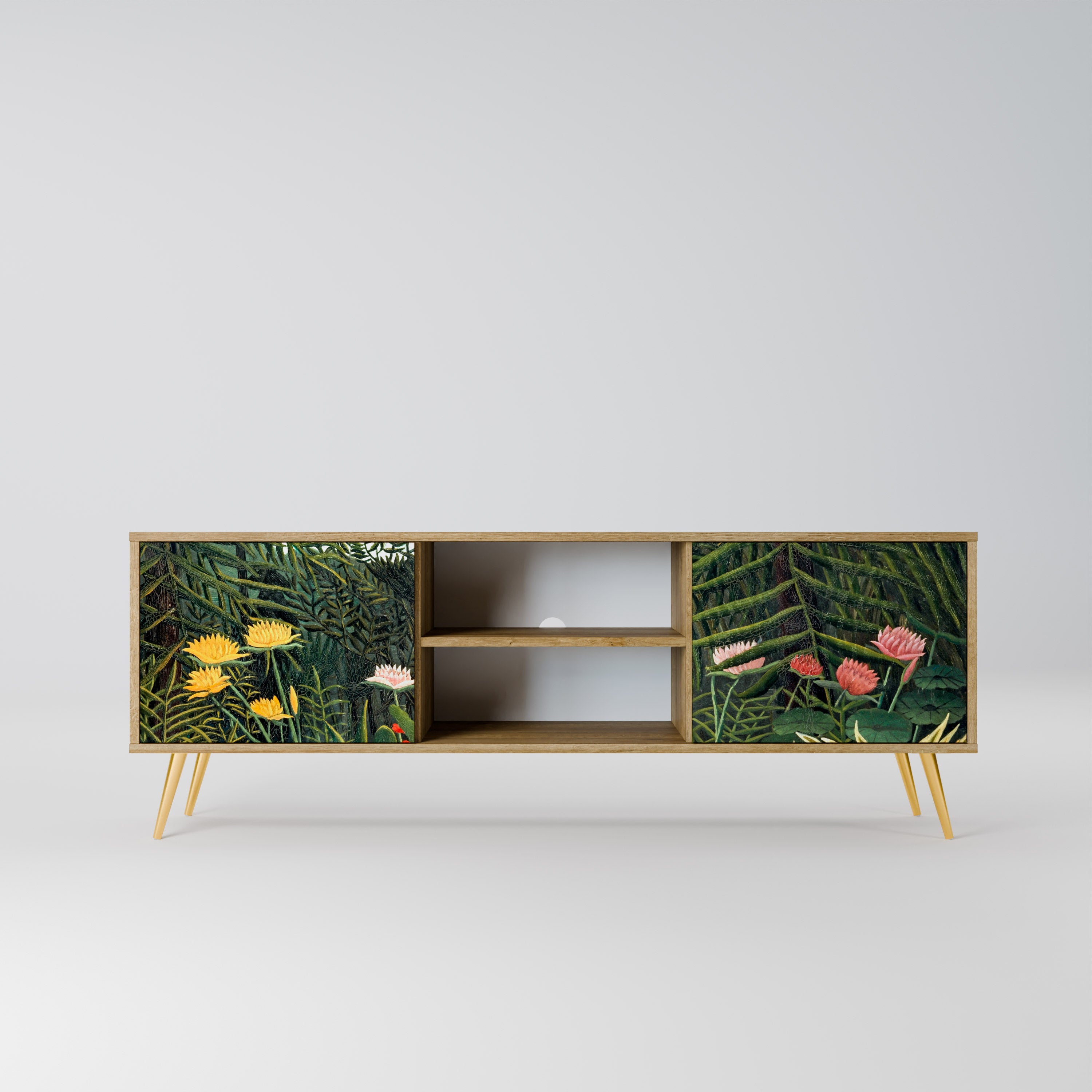Mueble de TV de 2 puertas VIRGIN FOREST WITH SUNSET en efecto roble