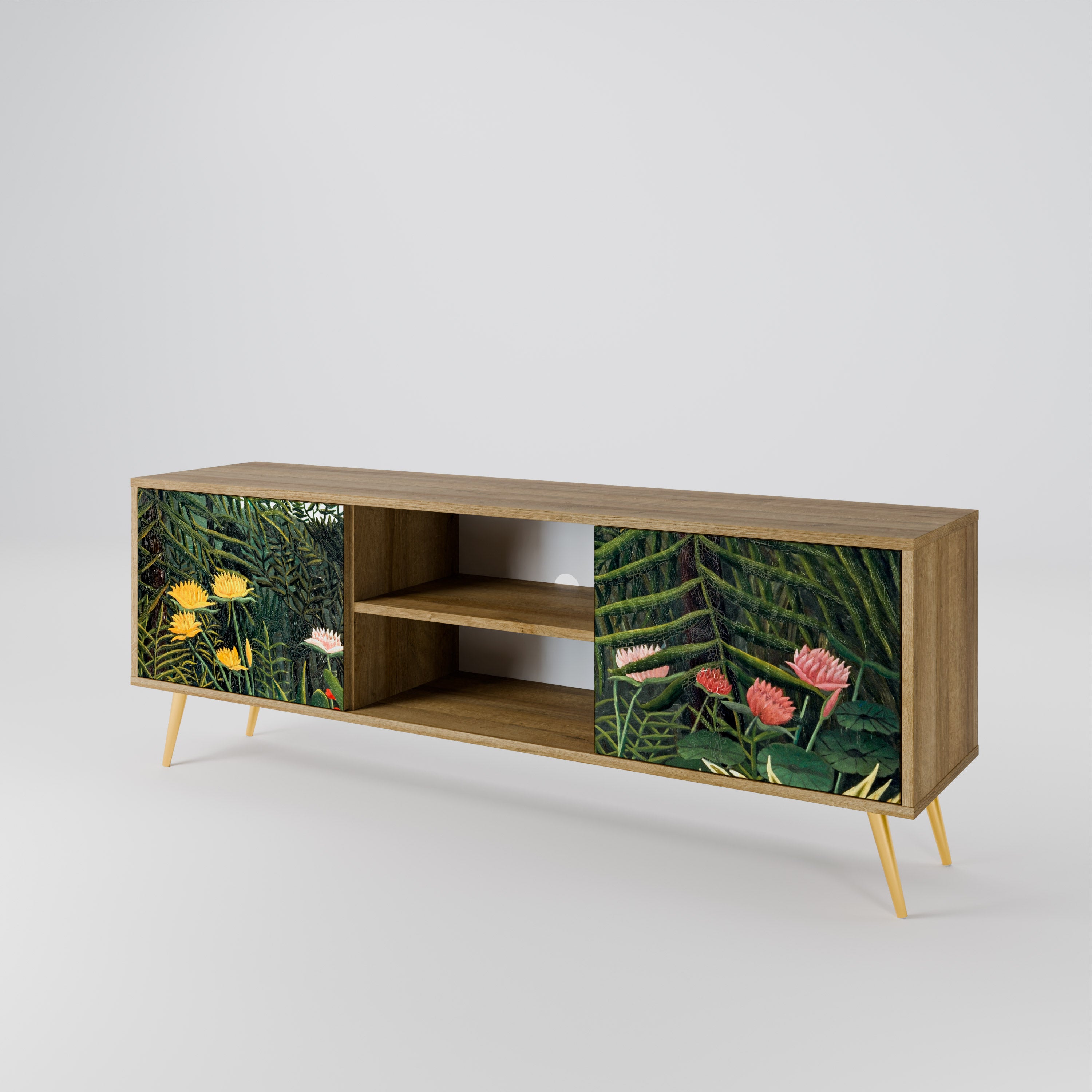 Mueble de TV de 2 puertas VIRGIN FOREST WITH SUNSET en efecto roble