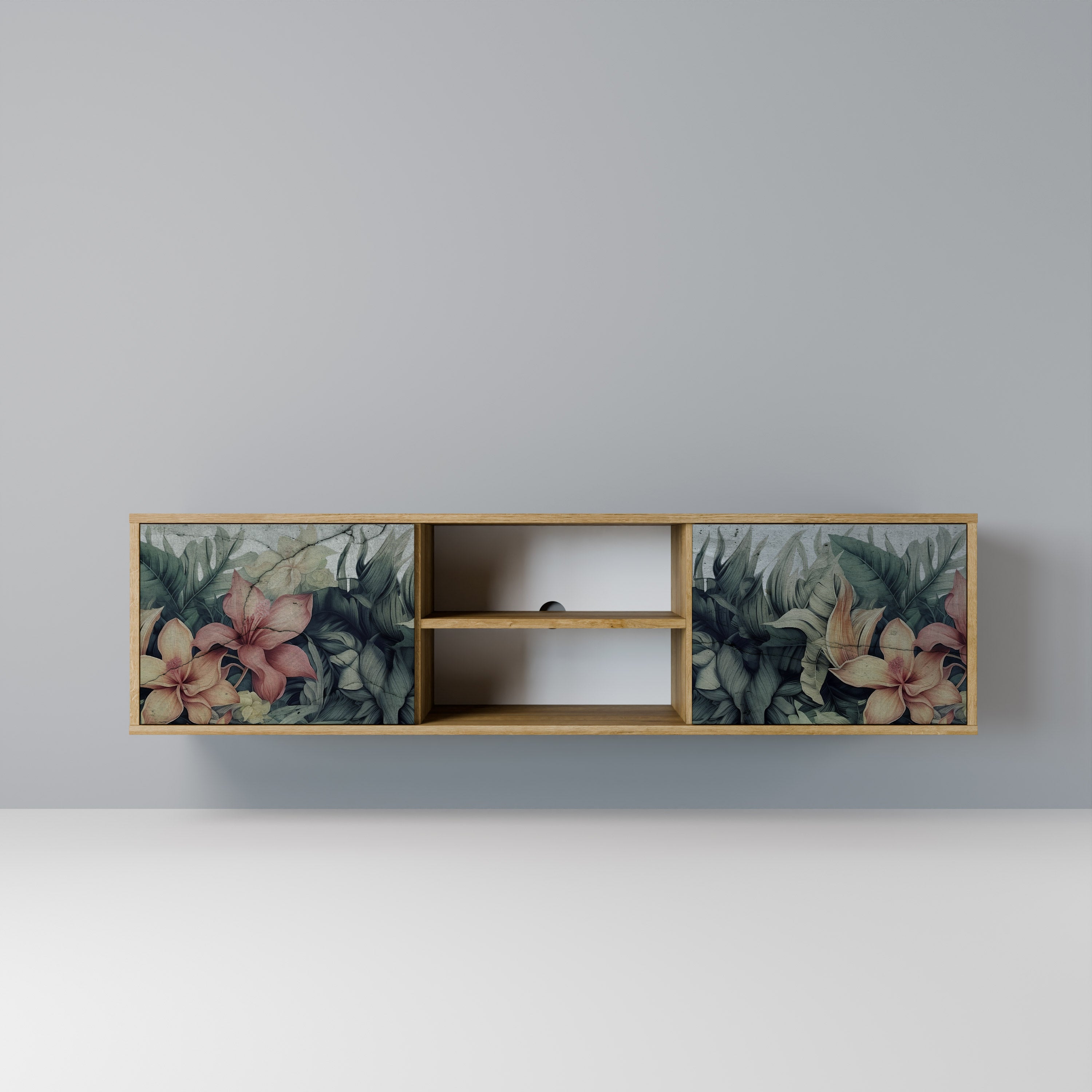 Mueble de TV de 2 puertas HEAVENLY BLOOM con efecto roble