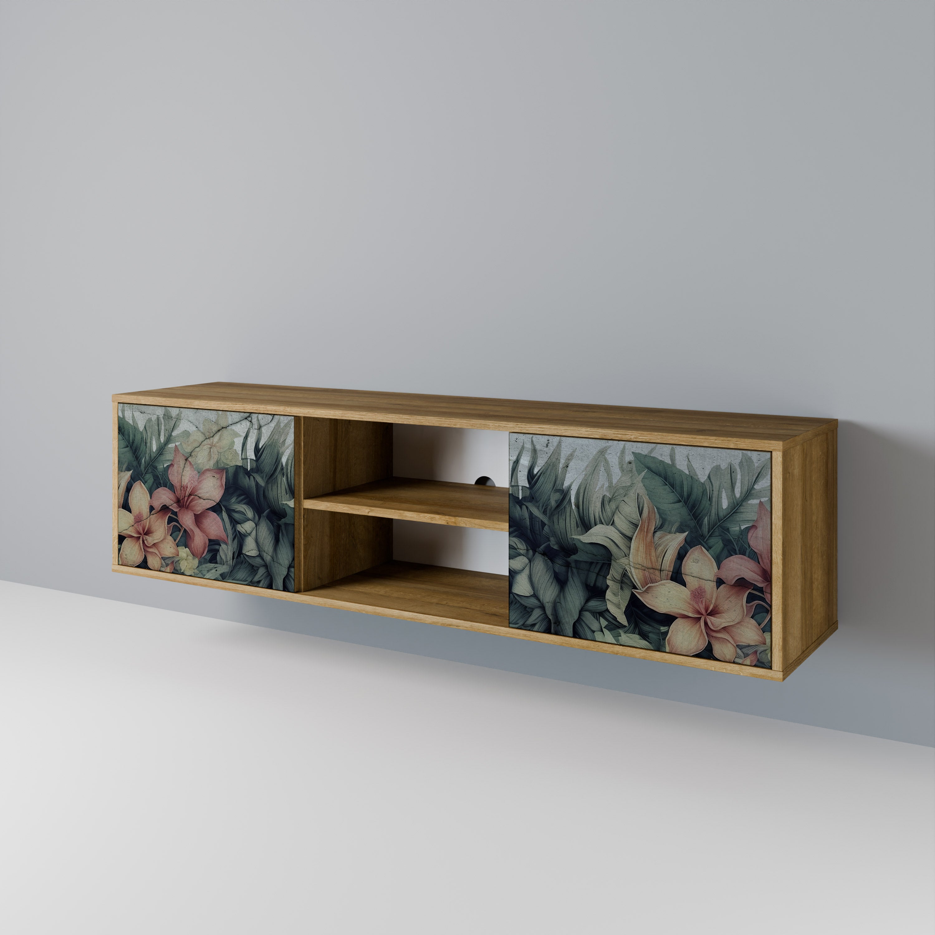 Mueble de TV de 2 puertas HEAVENLY BLOOM con efecto roble