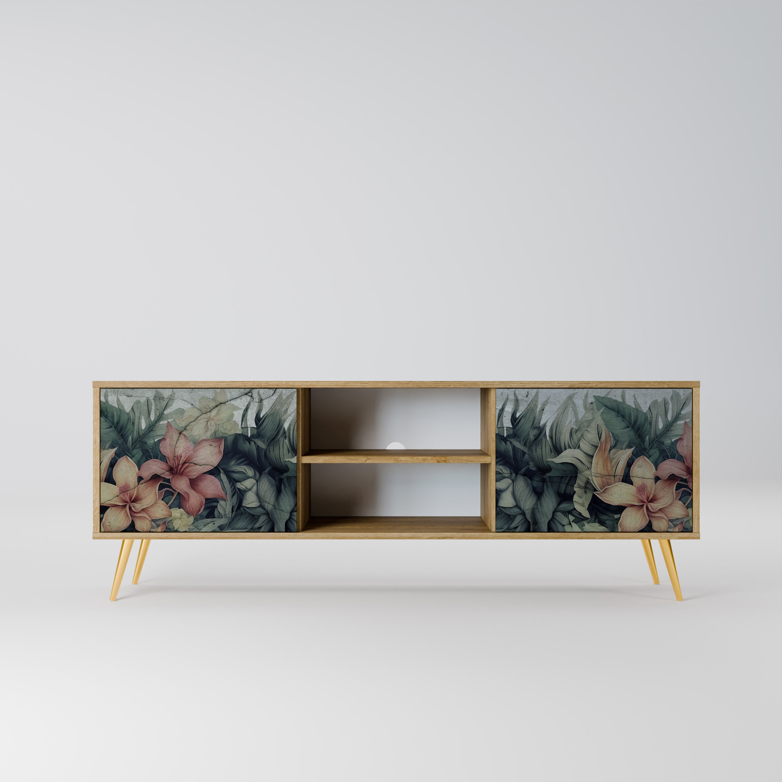 Mueble de TV de 2 puertas HEAVENLY BLOOM con efecto roble