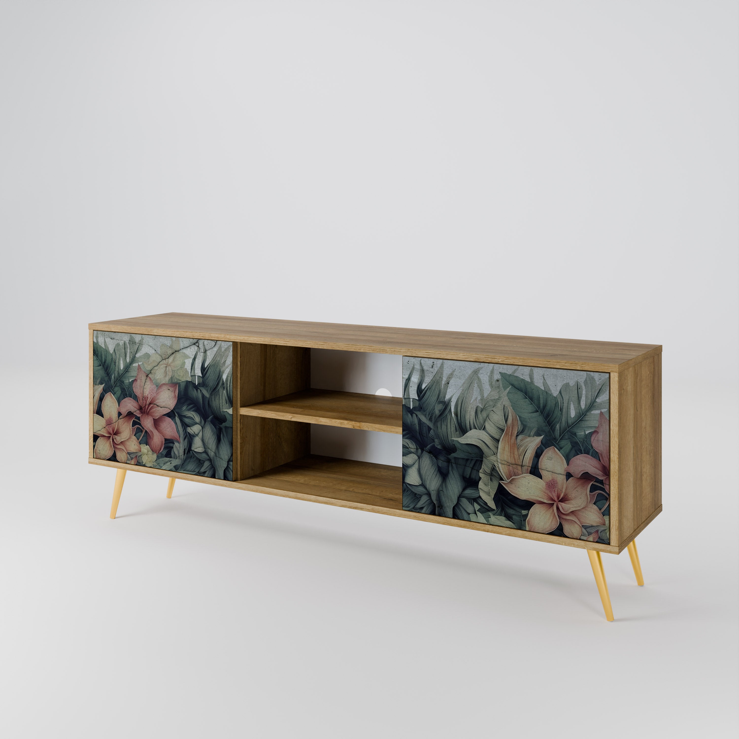 Mueble de TV de 2 puertas HEAVENLY BLOOM con efecto roble