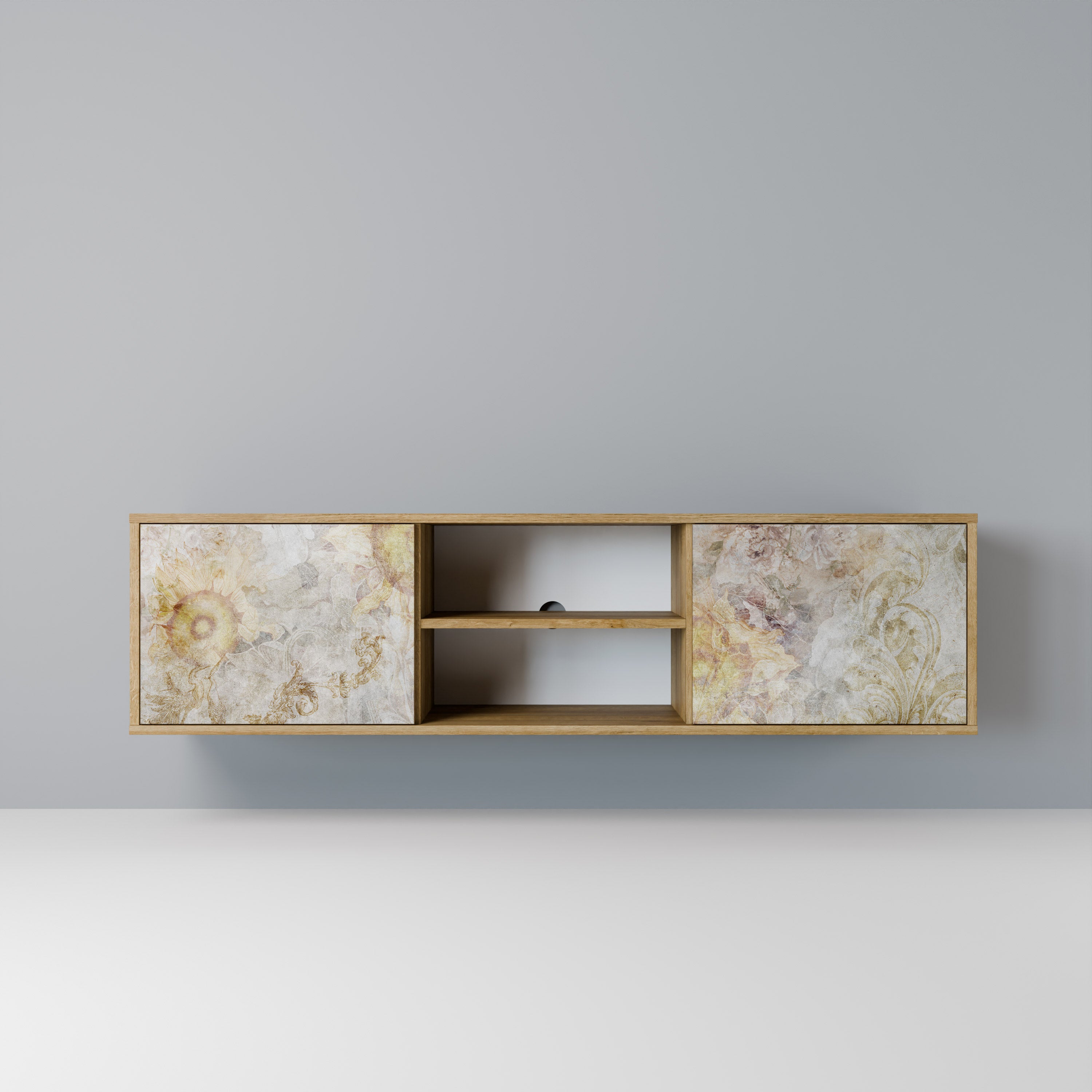 Mueble de TV de 2 puertas SUNFLOWER BLUR con efecto roble