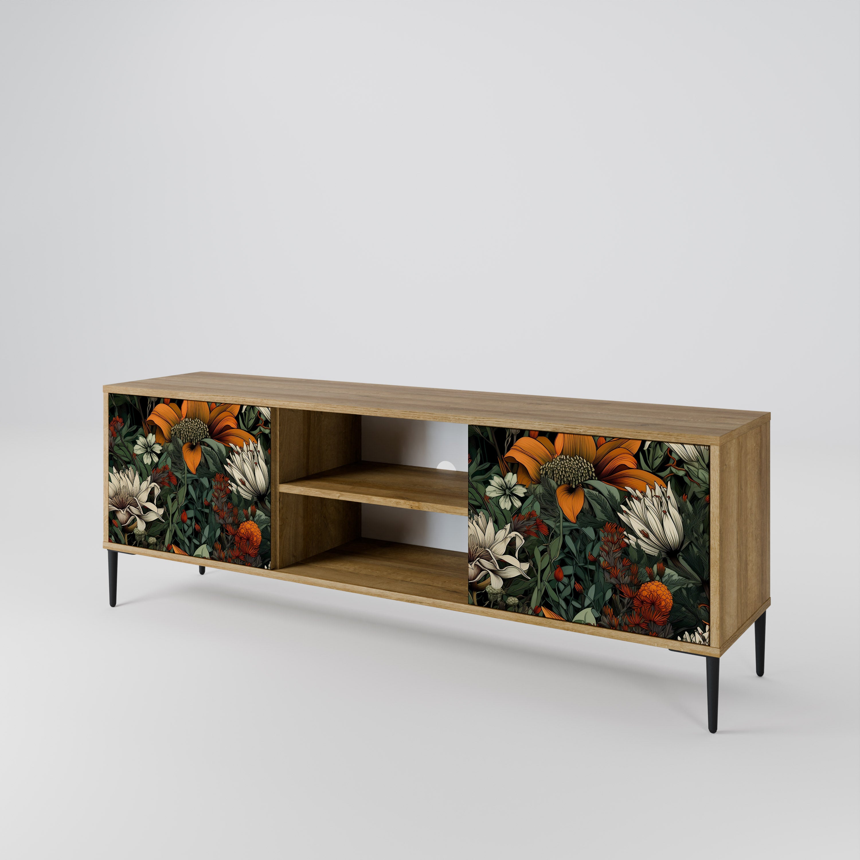 Mueble de TV de 2 puertas MIDNIGHT SPROUT con efecto roble