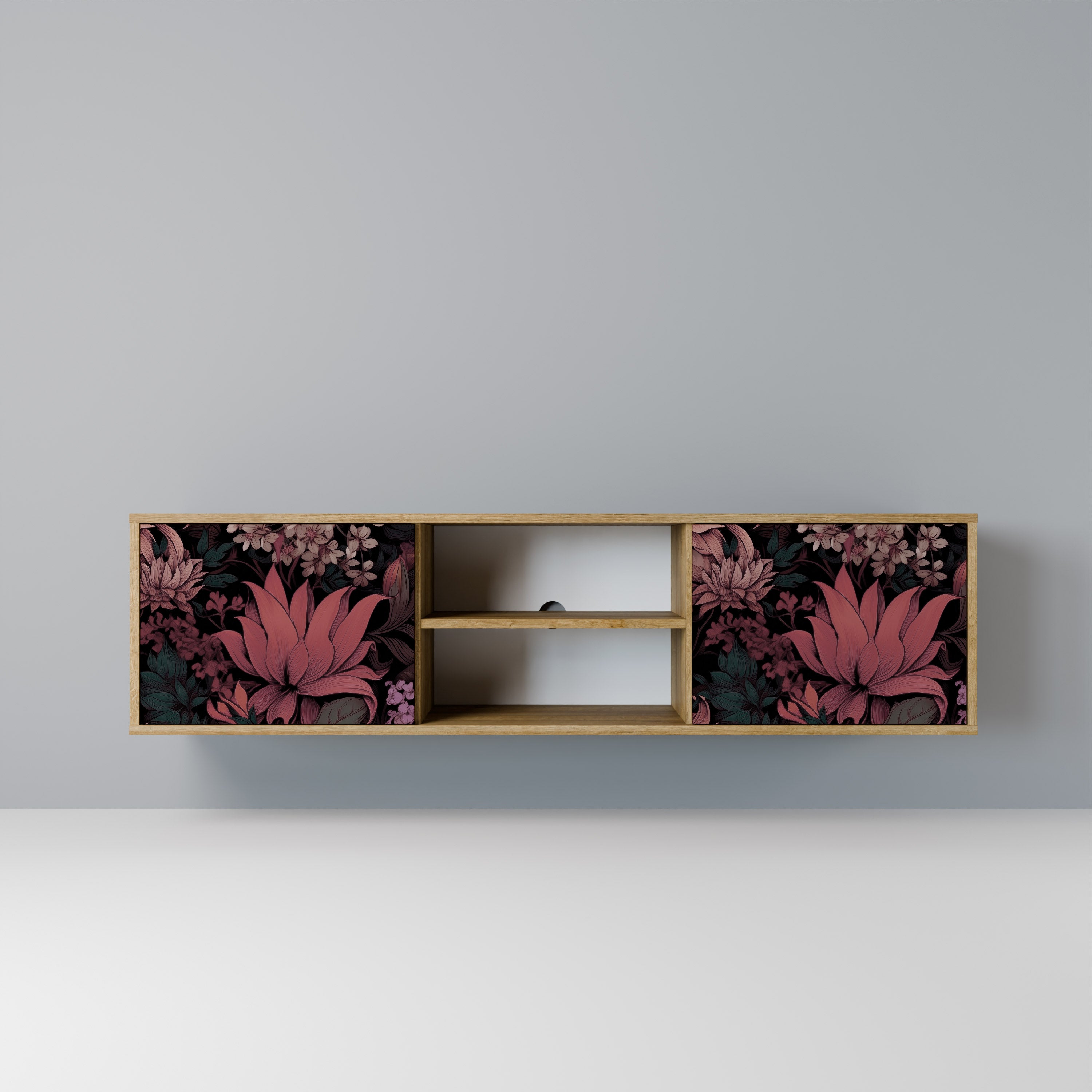 Mueble de TV de 2 puertas FLORAL WHISPER con efecto roble